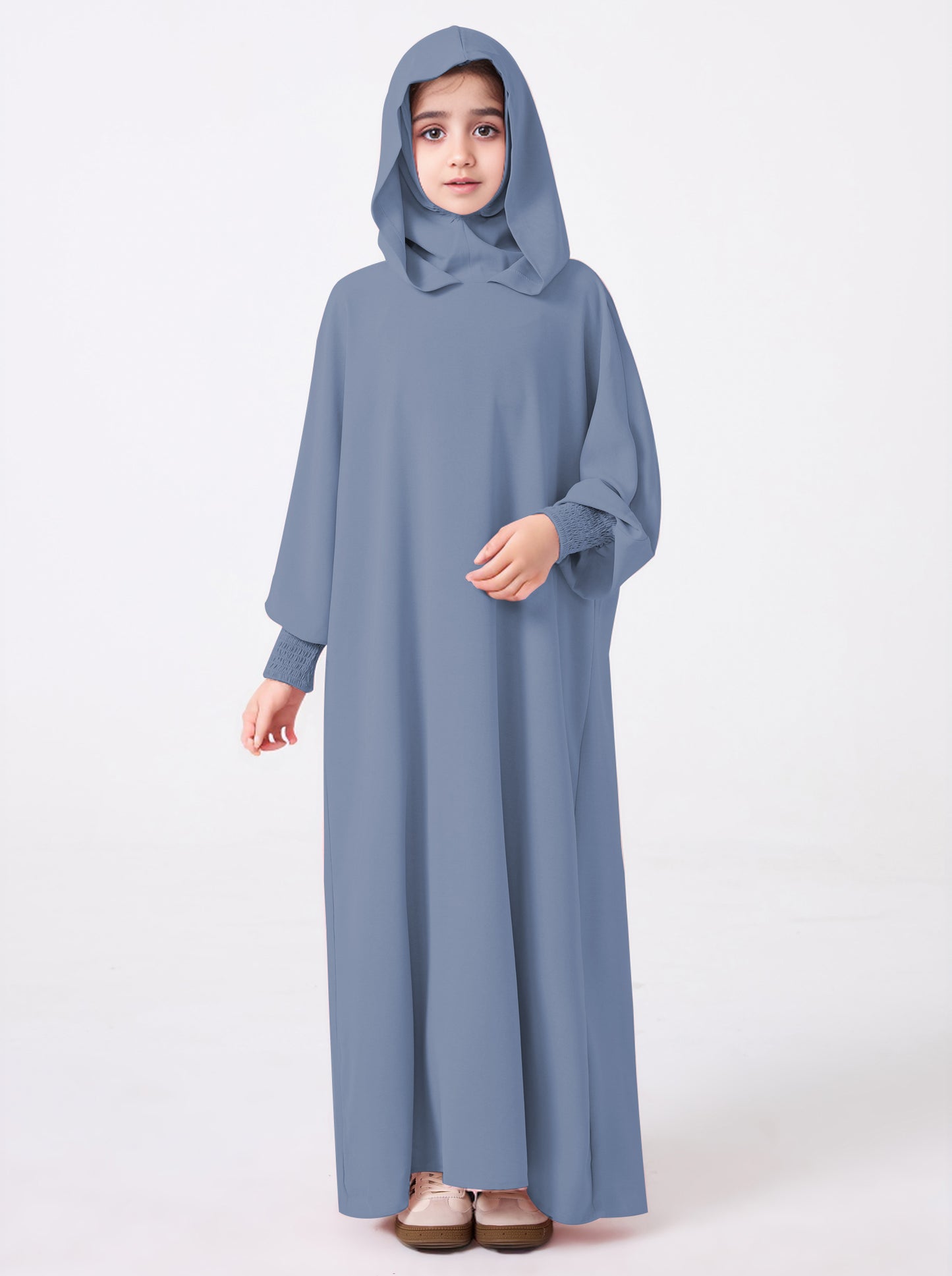 Middle East Muslim Abaya Girl's Hoodie Dress With Solid Color Hooded Cuff Design MSL1508