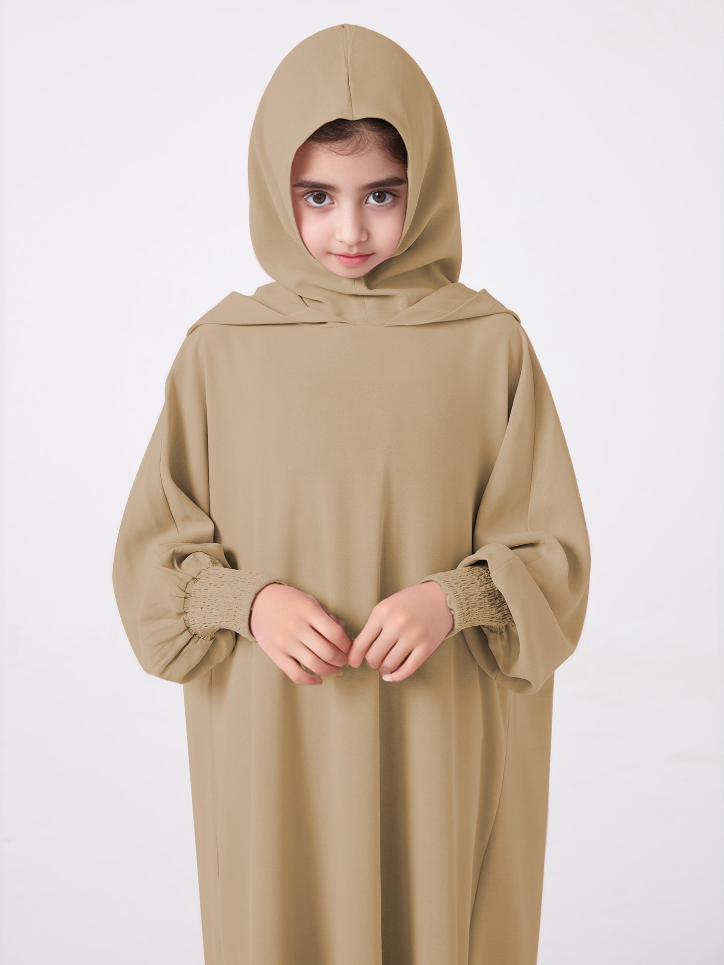 Middle East Muslim Abaya Girl's Hoodie Dress With Solid Color Hooded Cuff Design MSL1508