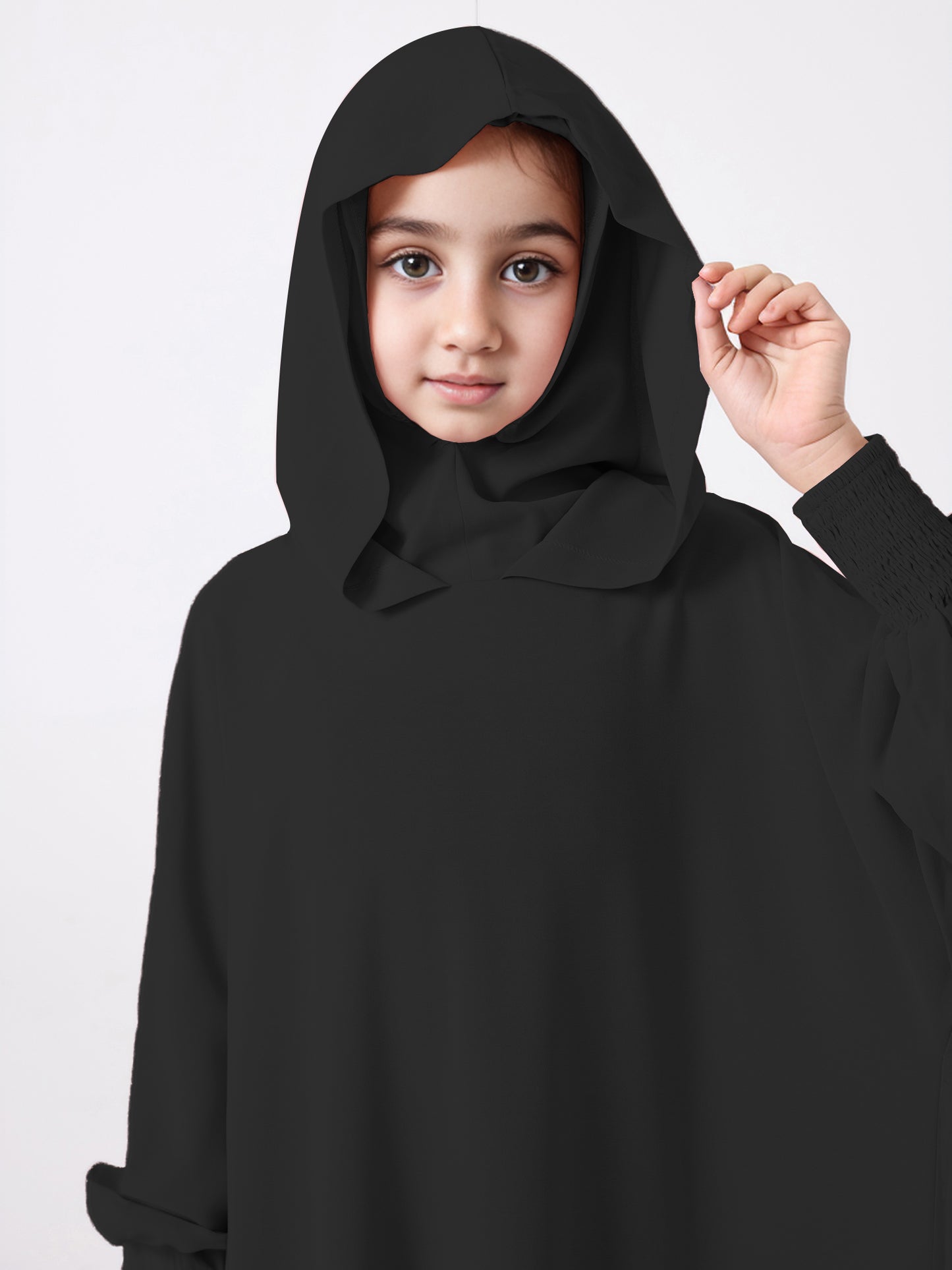 Middle East Muslim Abaya Girl's Hoodie Dress With Solid Color Hooded Cuff Design MSL1508