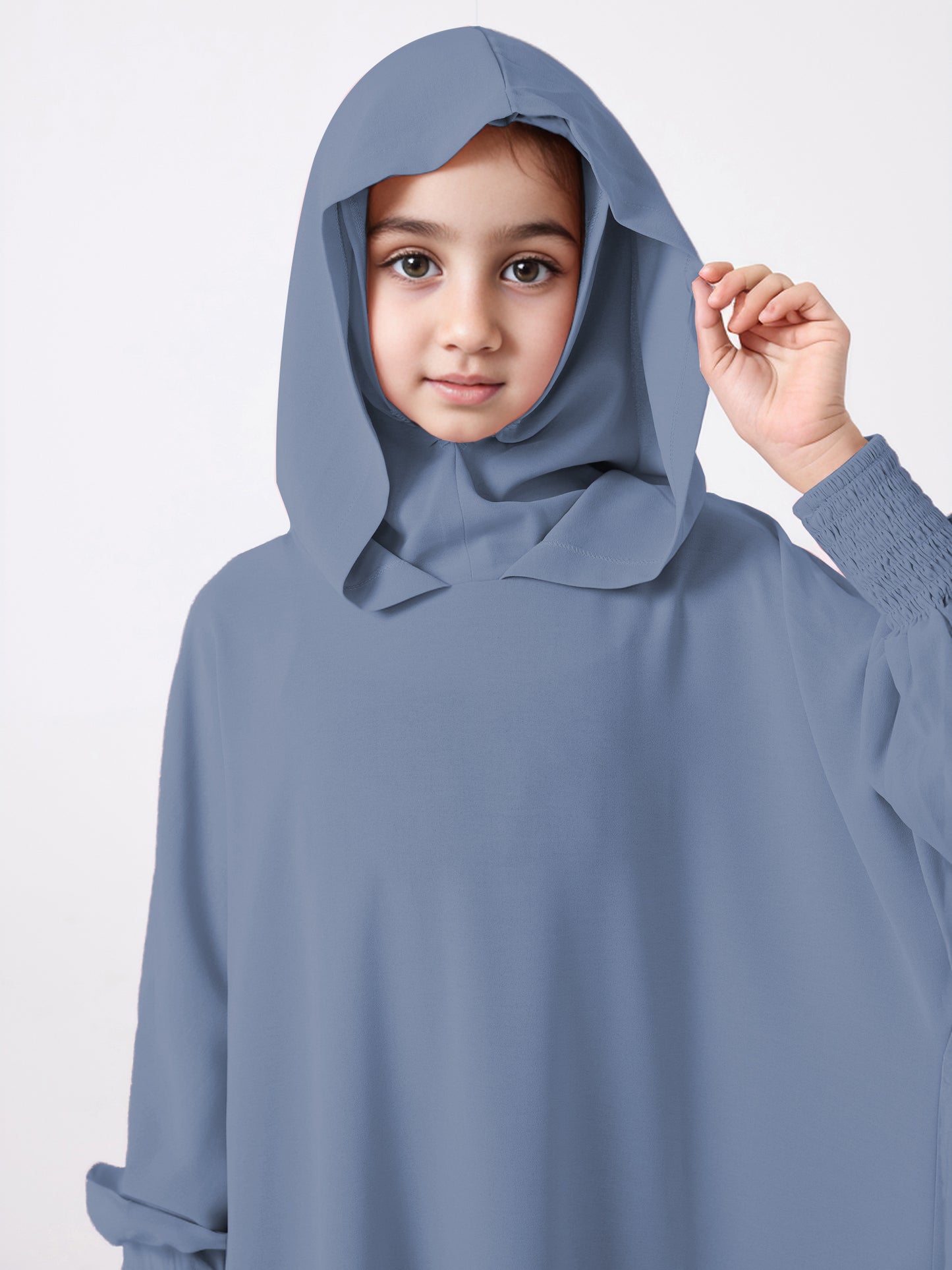 Middle East Muslim Abaya Girl's Hoodie Dress With Solid Color Hooded Cuff Design MSL1508