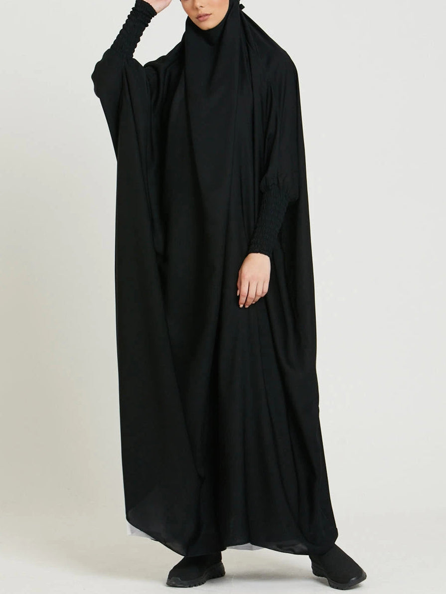 MSL8 Ramadan Abaya Shirred Sleeve Abaya Dress, Maxi Length Dress For Spring & Fall, Islam Women's Clothing