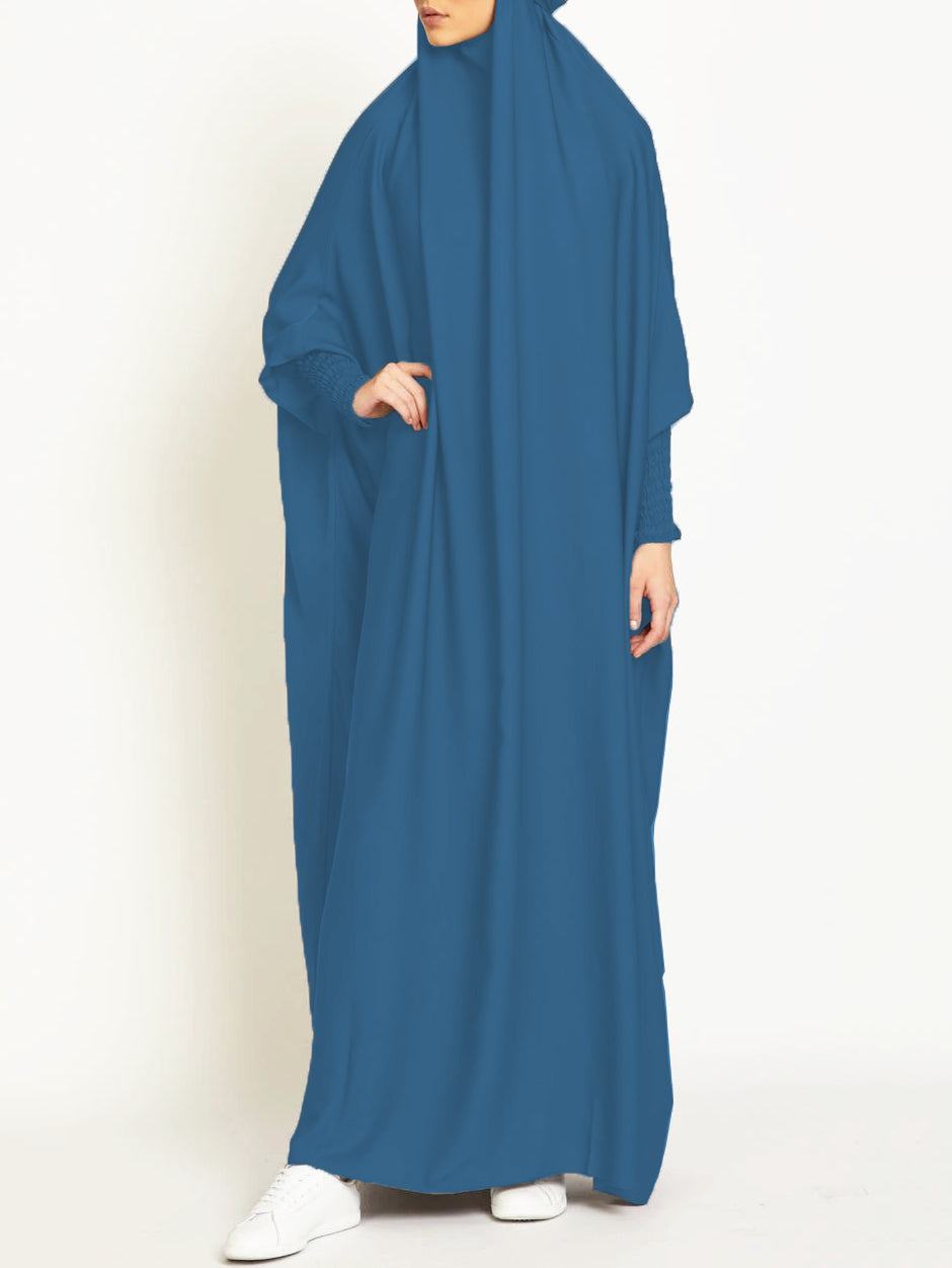 MSL8 Ramadan Abaya Shirred Sleeve Abaya Dress, Maxi Length Dress For Spring & Fall, Islam Women's Clothing