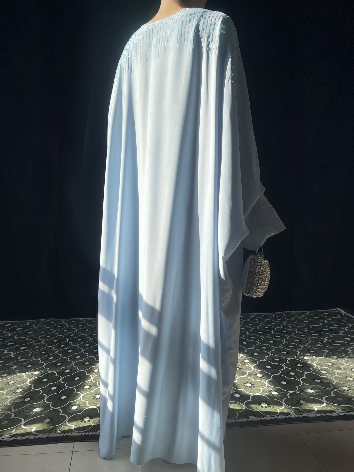 MSL324 Middle Eastern Muslim Maxi Dress Women's Robe Solid Color Bat-sleeve Hotfix Crystals Abaya