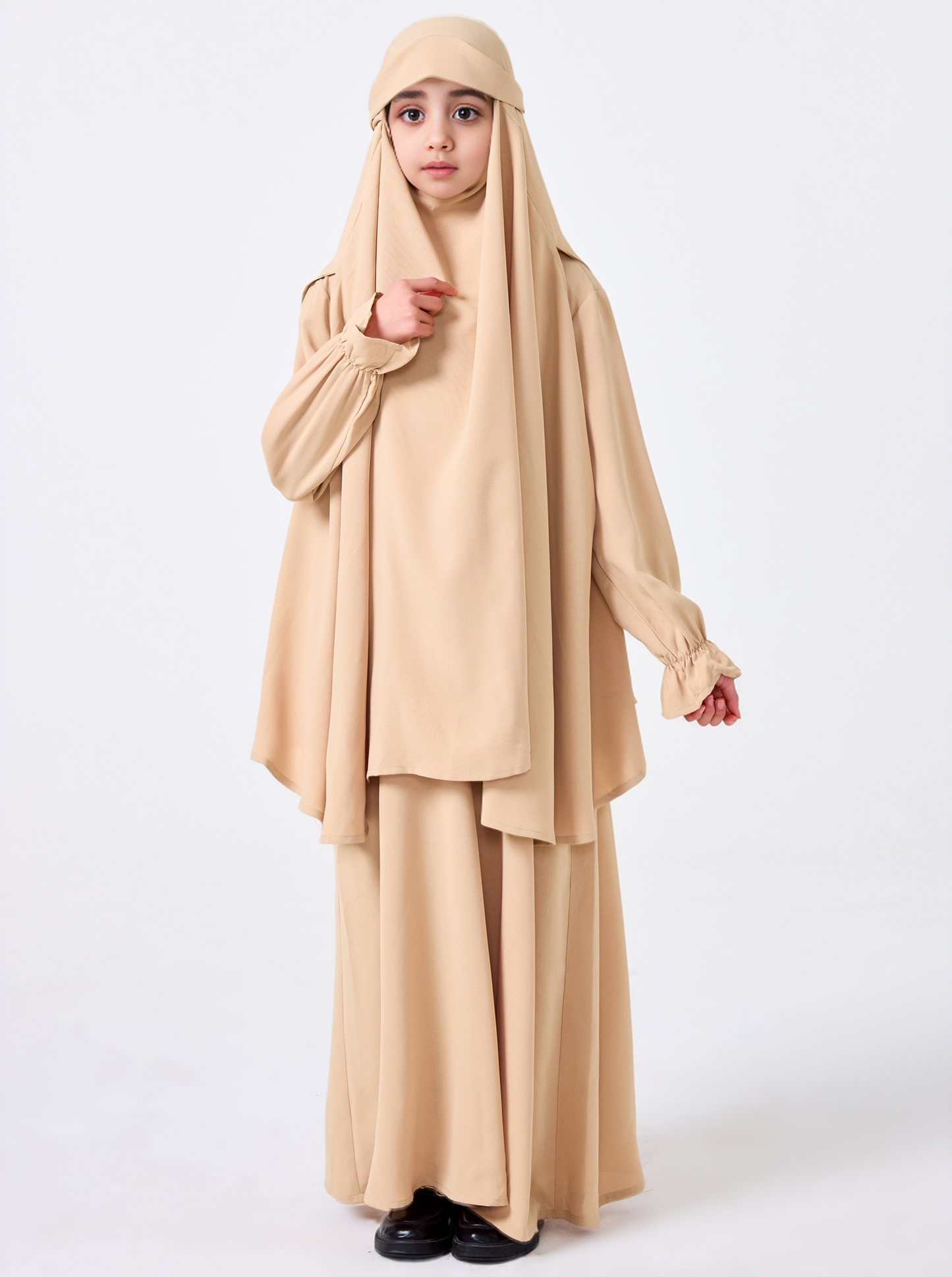 Ramadan Middle Eastern Muslim Girls Solid Color Prayer Dress Shawl Top Coat Dress Abaya Suit MSL0249