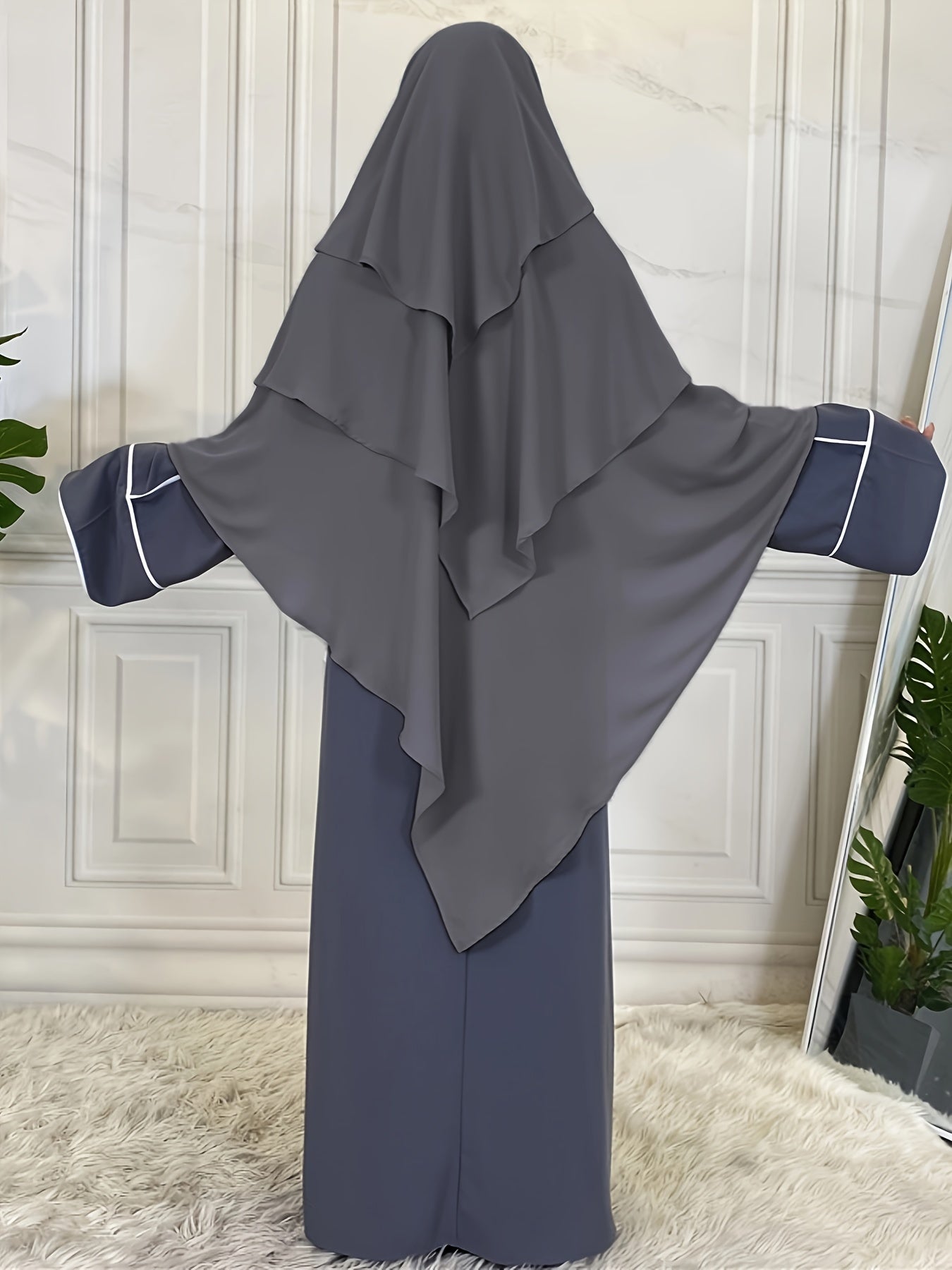 Ramadan Modest Islamic Three Layered Khimar, Solid Color Hijab Kebaya, Islam Women's Clothing MSL6