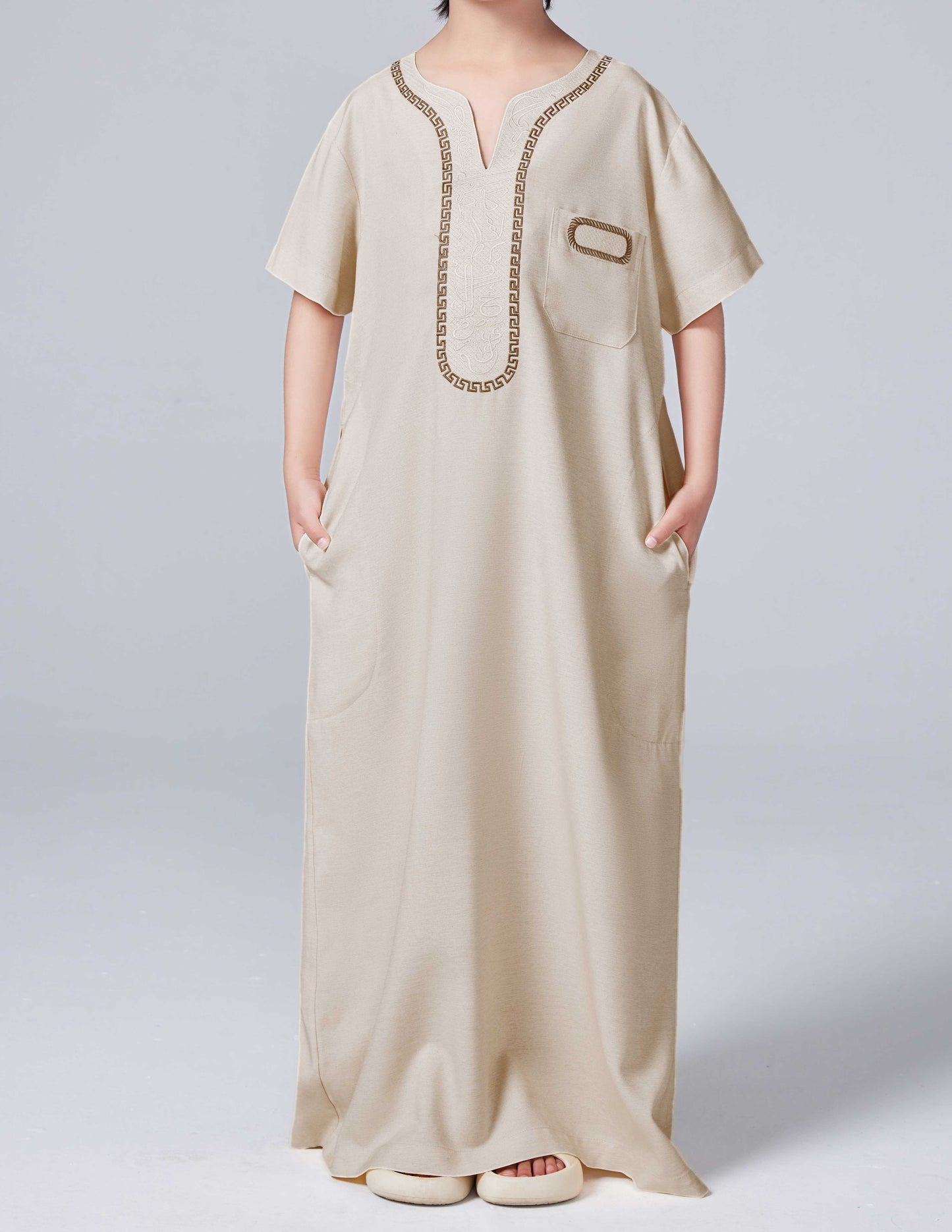 Boys Middle Eastern Traditional Thobe - Loose Fit V-neck Summer Casual Boys Kaftan MSL208