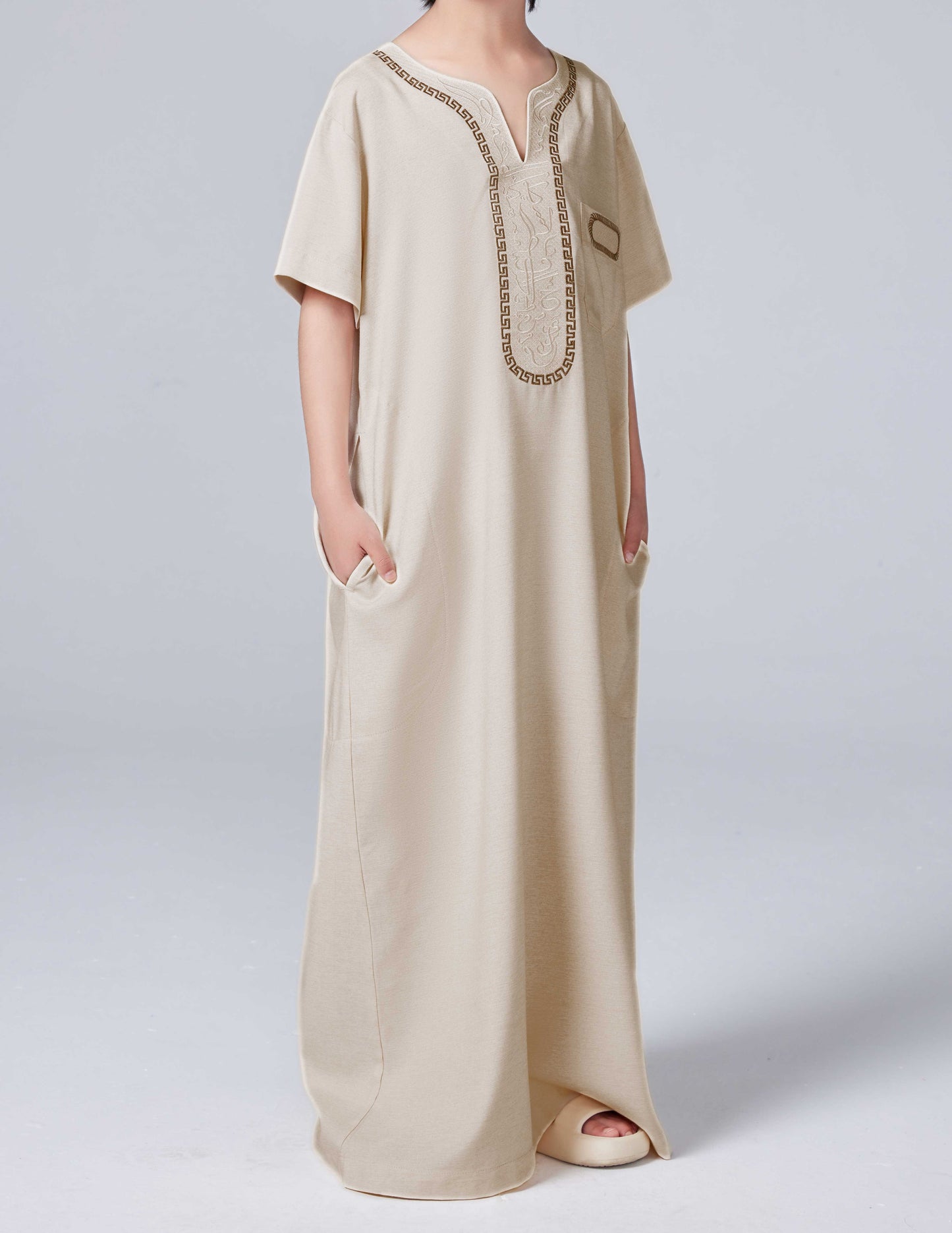 Boys Middle Eastern Traditional Thobe - Loose Fit V-neck Summer Casual Boys Kaftan MSL208