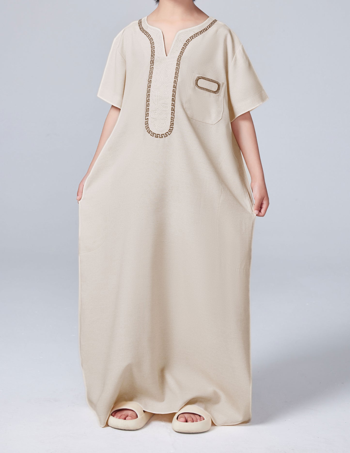 Boys Middle Eastern Traditional Thobe - Loose Fit V-neck Summer Casual Boys Kaftan MSL208