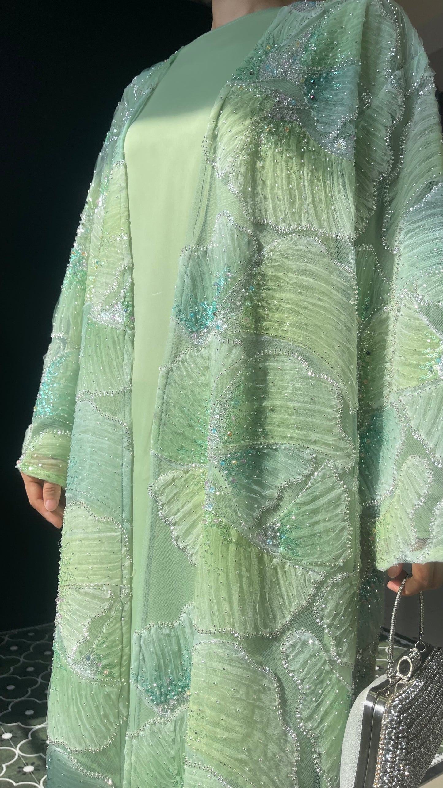 MSL883 Frozen Blue Multicolor Bead Princess Open Abaya
