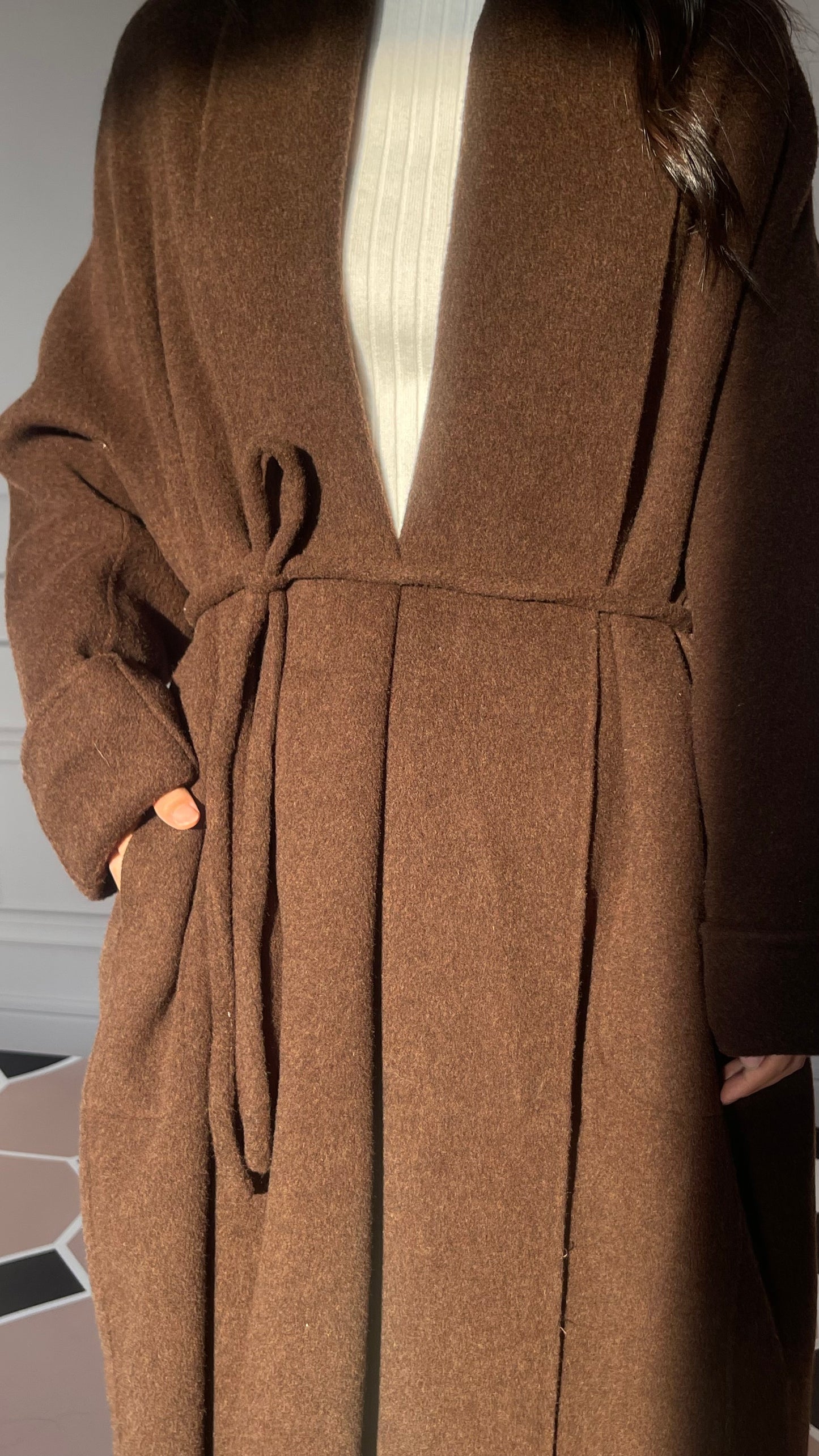 DY5 Women's Long Coat, Lapel Belt, Double-sided Woolen Coat