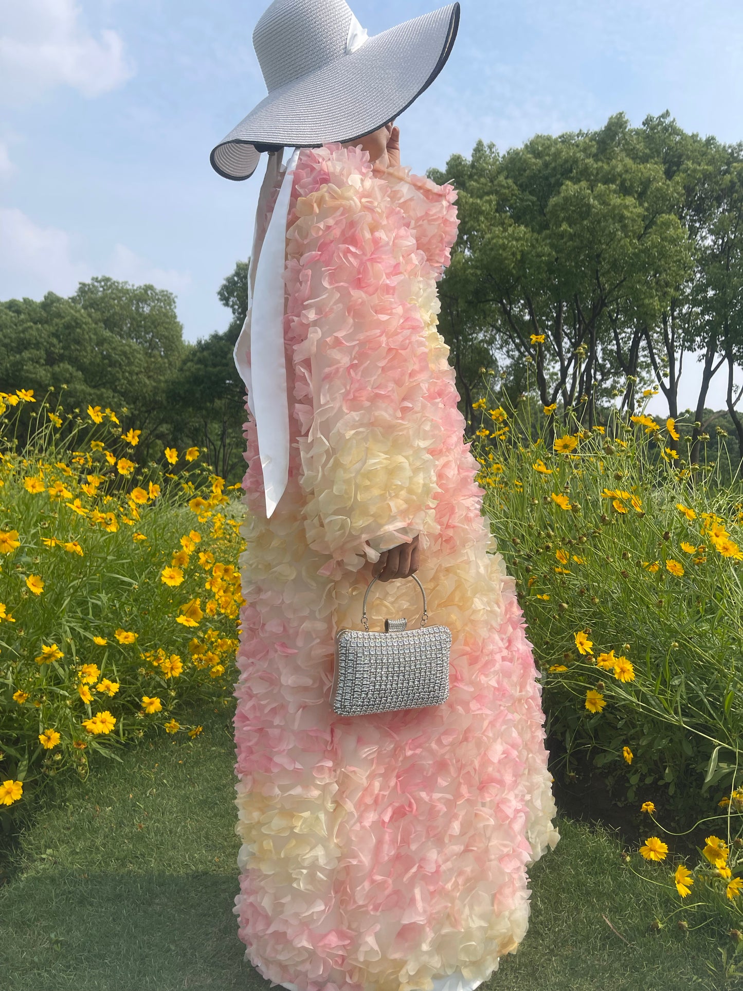 MSL892 Butterfly Pink Flower Fairy Open Abaya