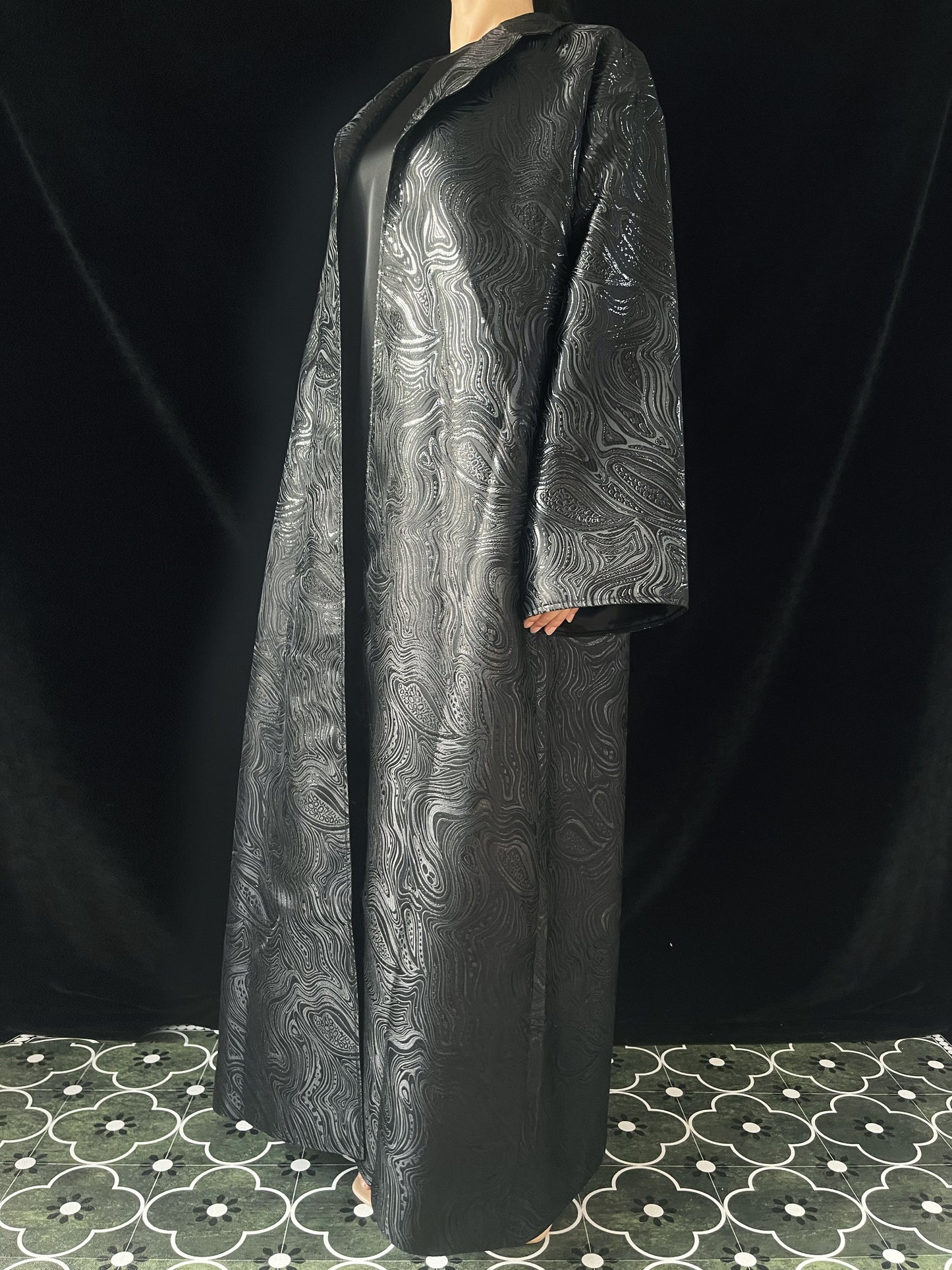 MSL900 Black Water Ripple Long Coat Jacket