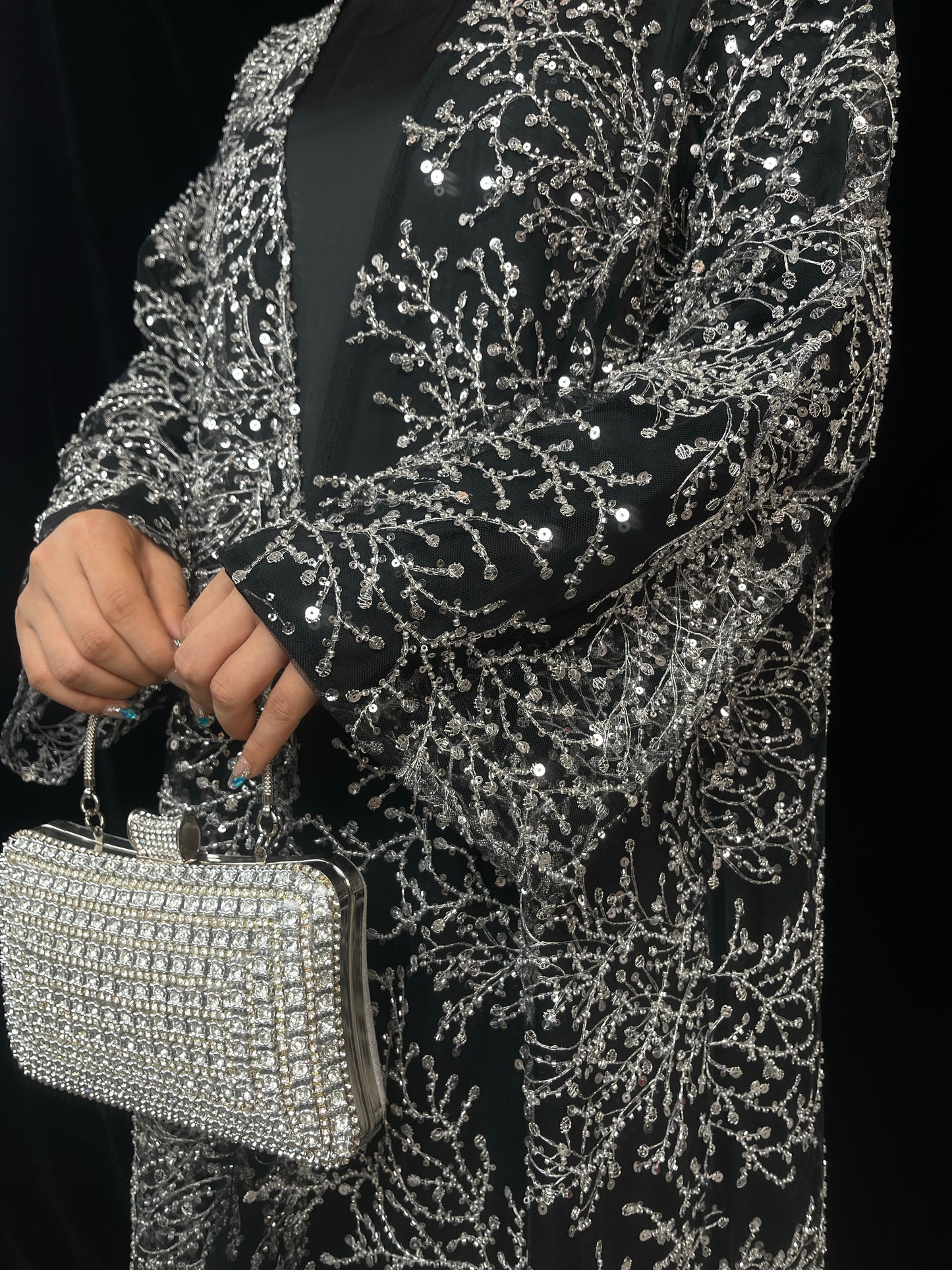 MSL895 The Night Shines Open Abaya Set