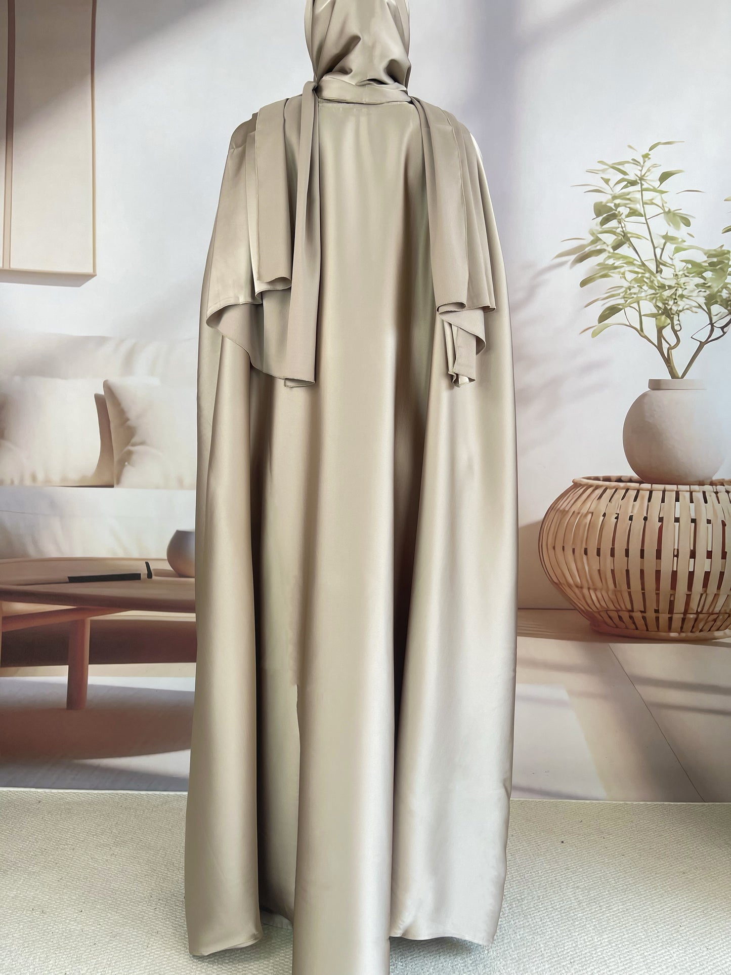 【Auf Lager】5-teiliges Set Butterfly Abaya mit Niqab, lose Vollabdeckung Satin Abaya MSL019