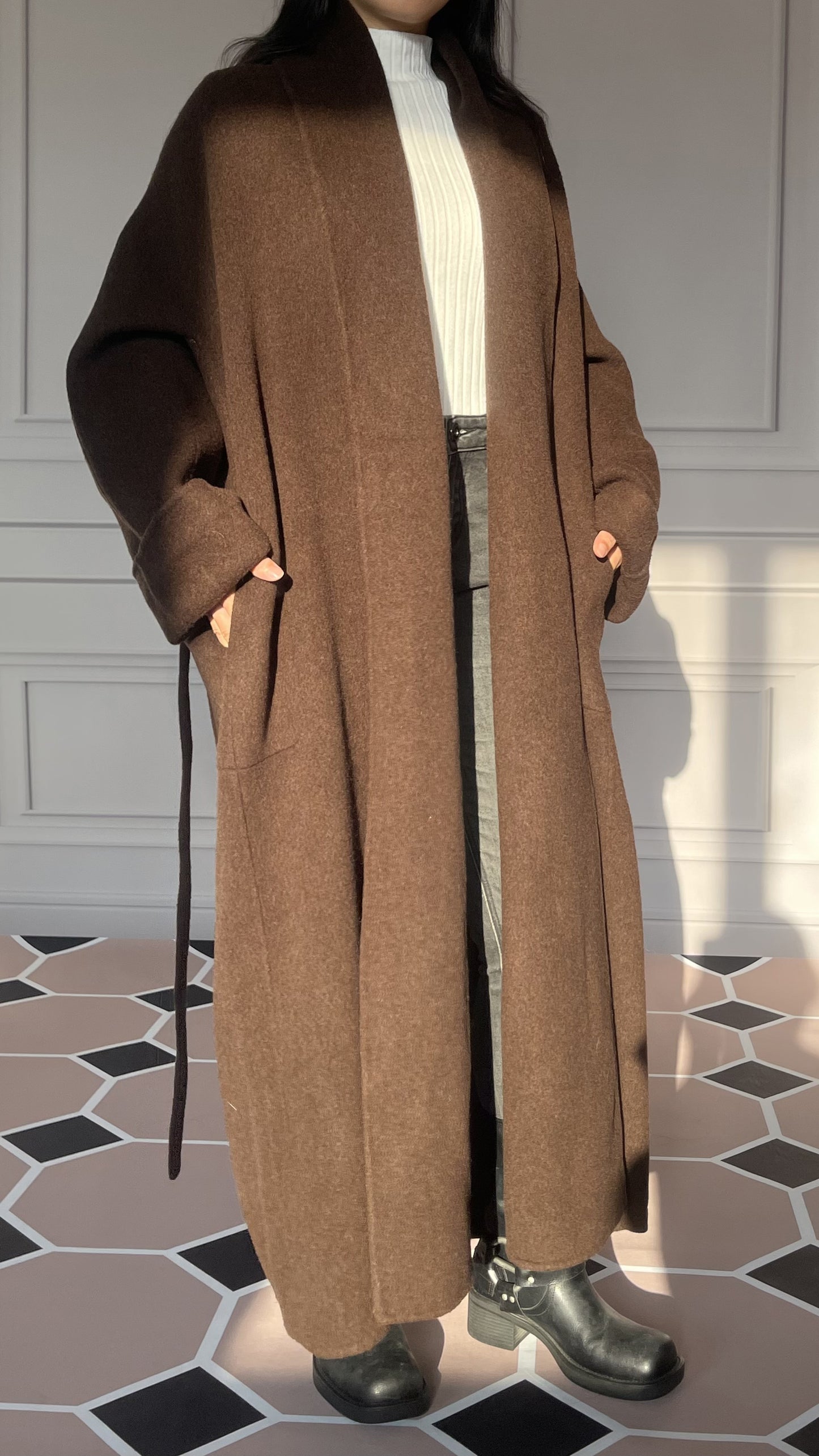 DY5 Women's Long Coat, Lapel Belt, Double-sided Woolen Coat