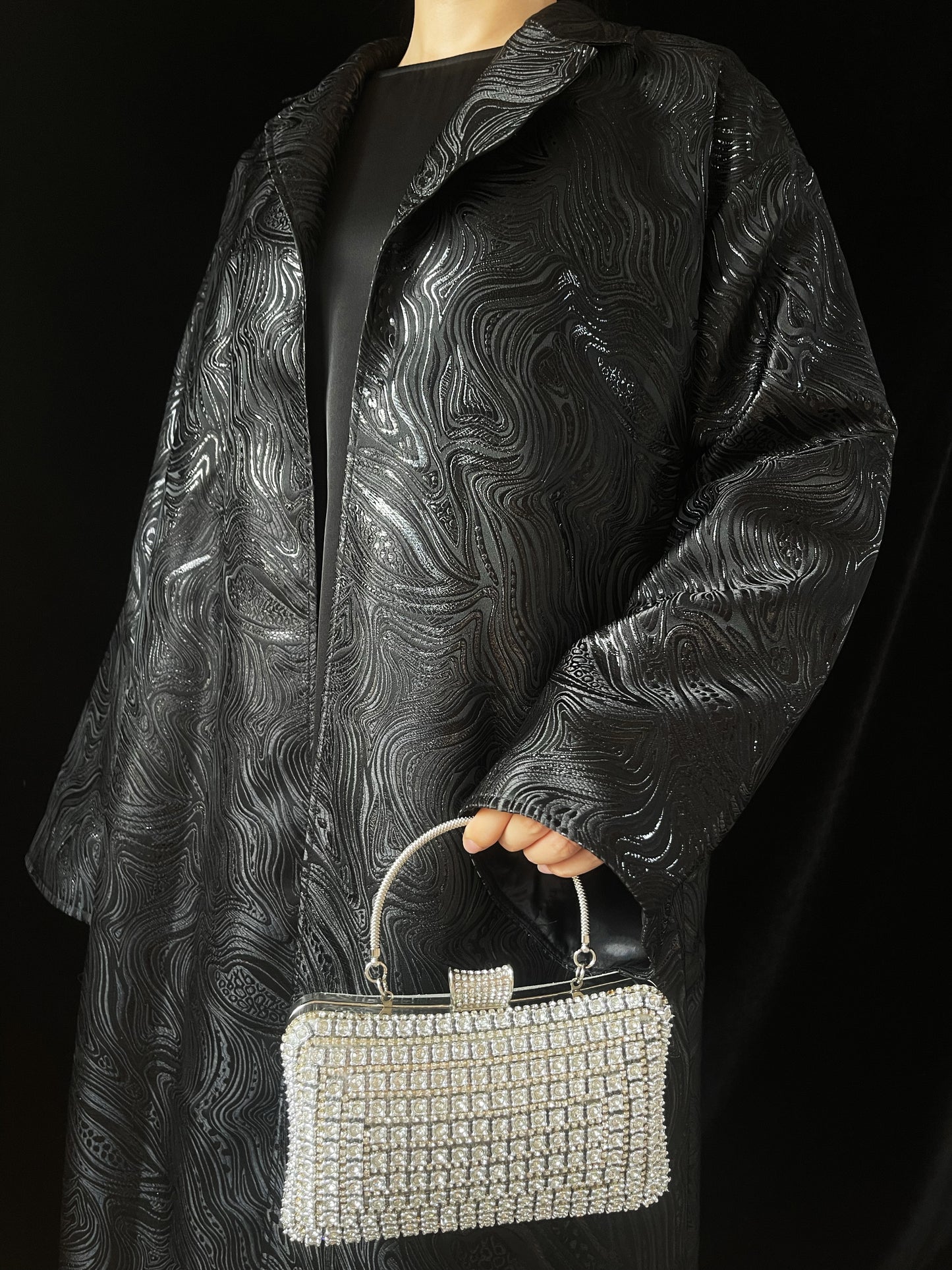MSL900 Black Water Ripple Long Coat Jacket