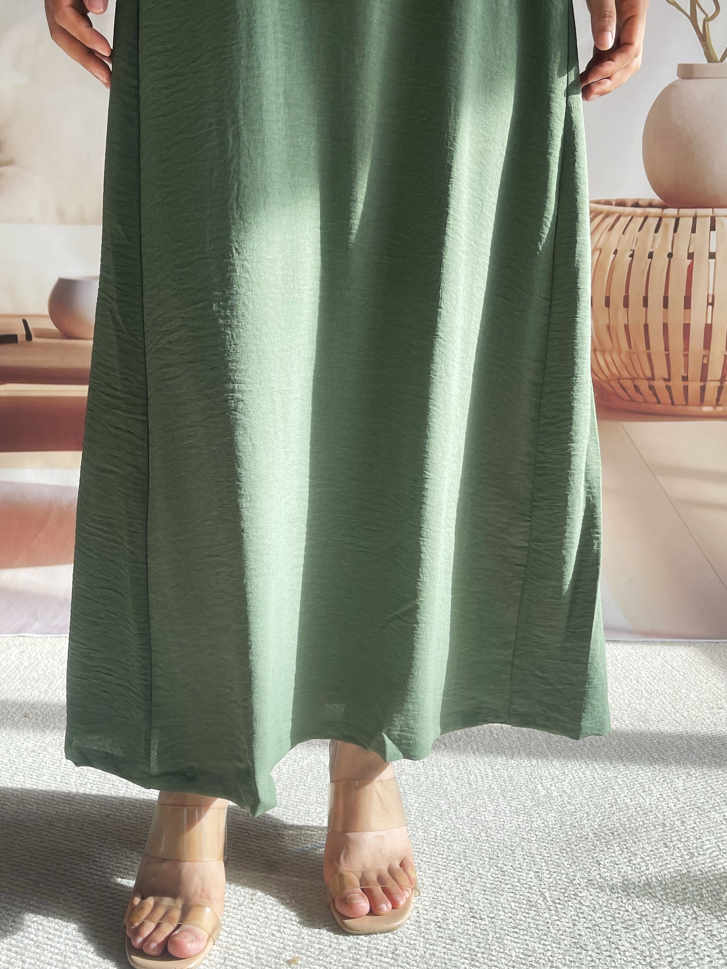 Ramadan Solid Crew Neck Sleeveless Loose Abayas, Elegant Simple Ruffle Hem Maxi Tank Dress, Women's Clothing Kebaya Kaftan MSL153
