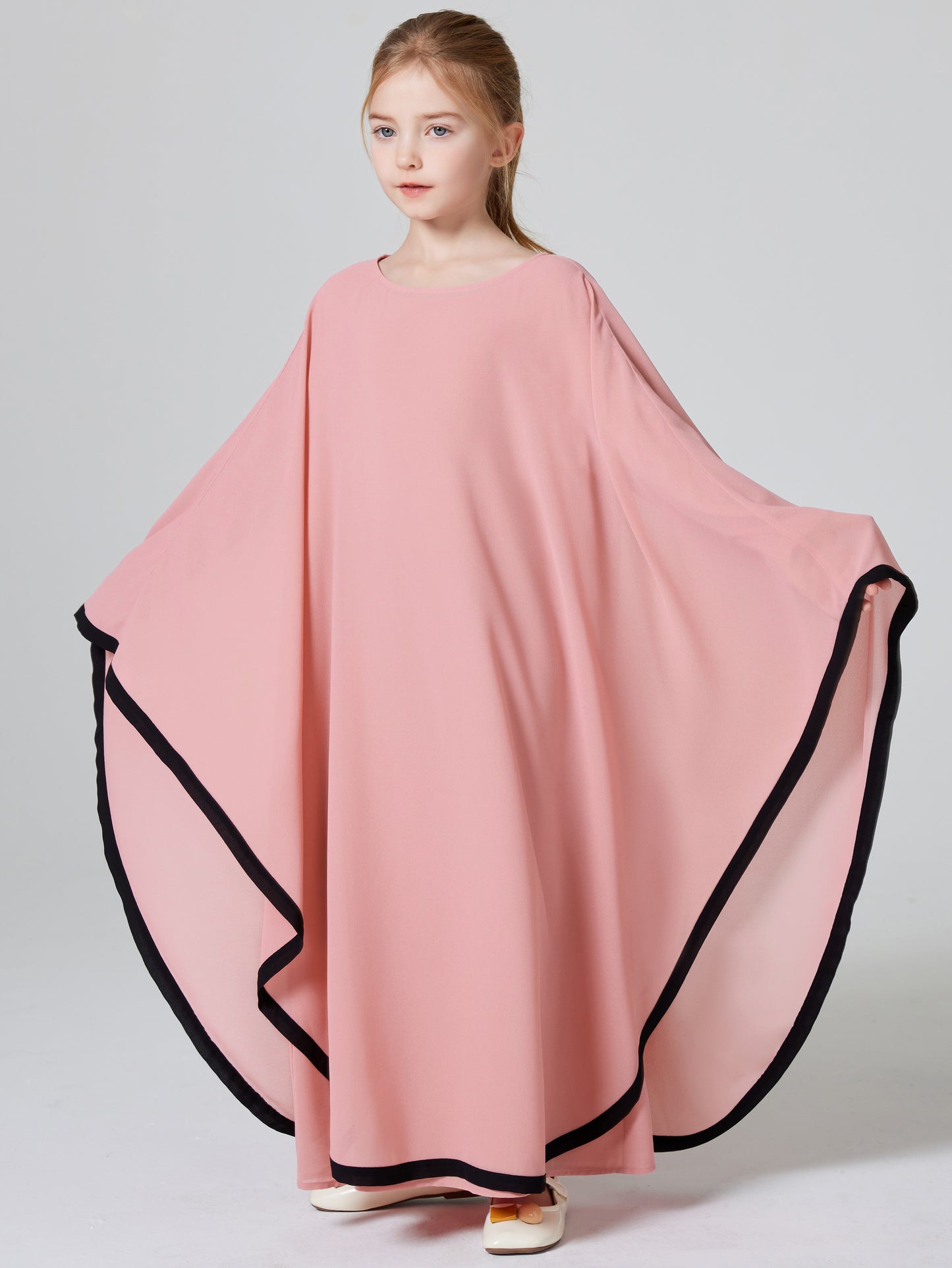 Ramadan Muslim Girls Long Sleeve Chiffon Kids Abaya 2PCS Dress Kebaya Casual Dresses For Party Ramadan Gift (Without Hijab) MSL159