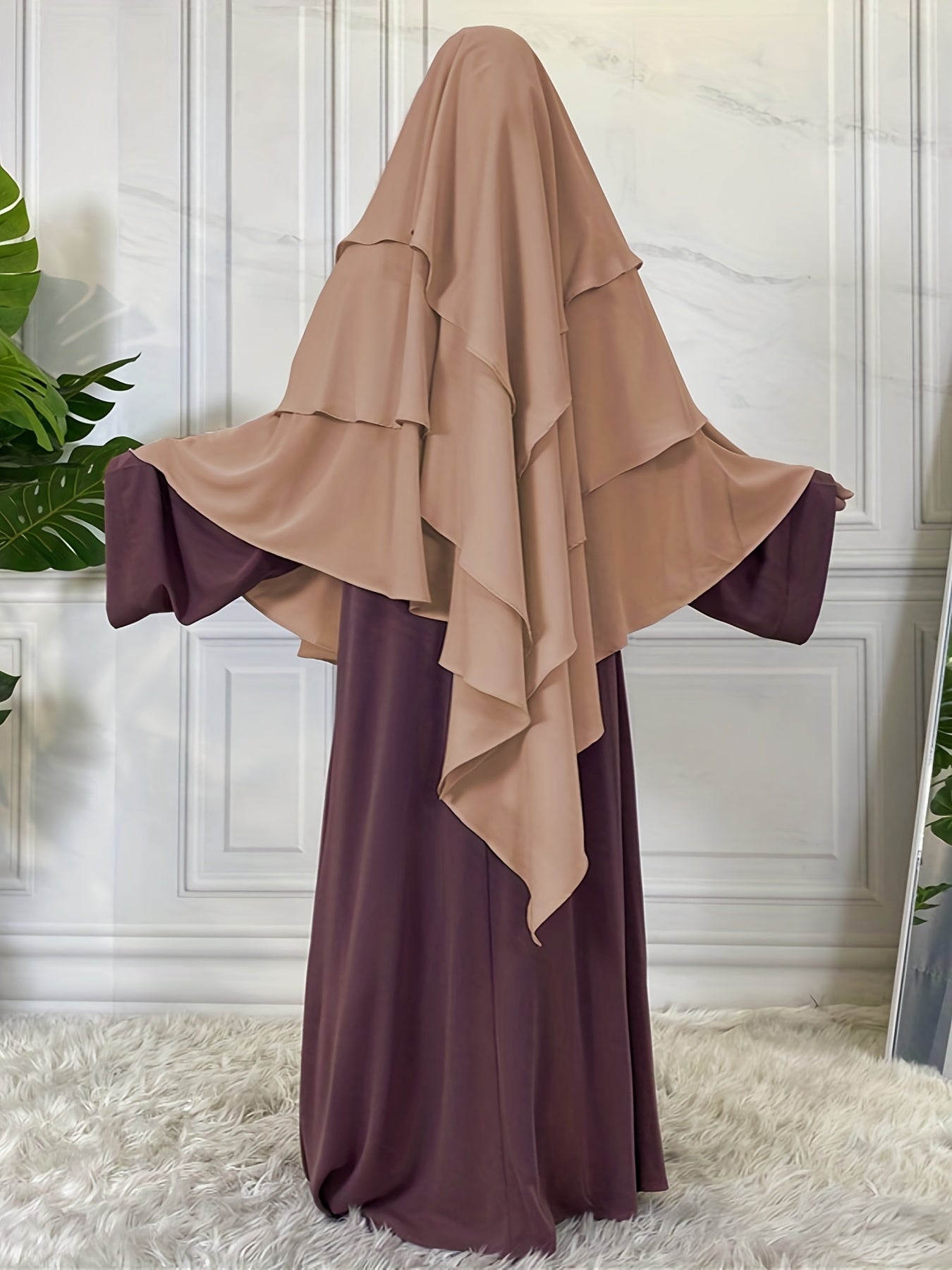 Ramadan Modest Islamic Three Layered Khimar, Solid Color Hijab Kebaya, Islam Women's Clothing MSL6