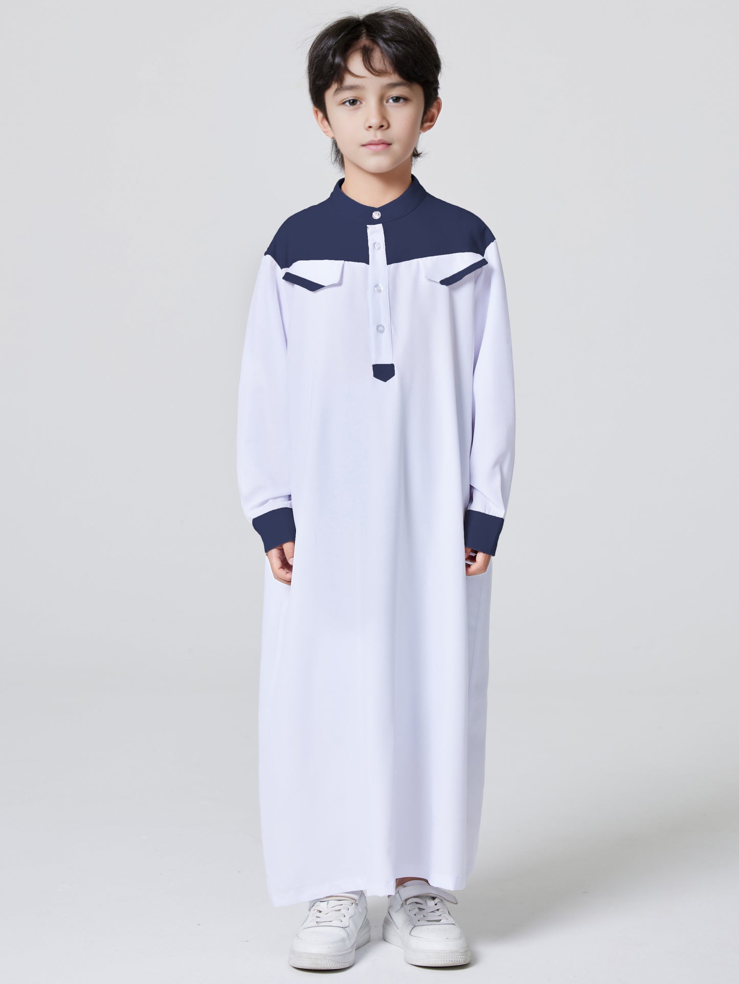 Ramadan Boys Middle East Islam Long Sleeve Arab Dubai Robe, Muslim Casual Ethnic Style Boys Long Sleeve Thobe Abaya Clothing MSL148