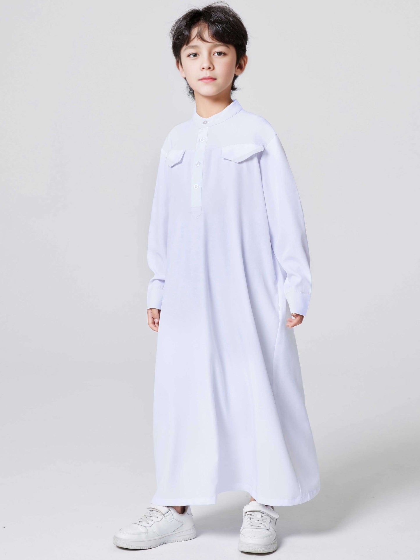 Ramadan Boys Middle East Islam Long Sleeve Arab Dubai Robe, Muslim Casual Ethnic Style Boys Long Sleeve Thobe Abaya Clothing MSL148