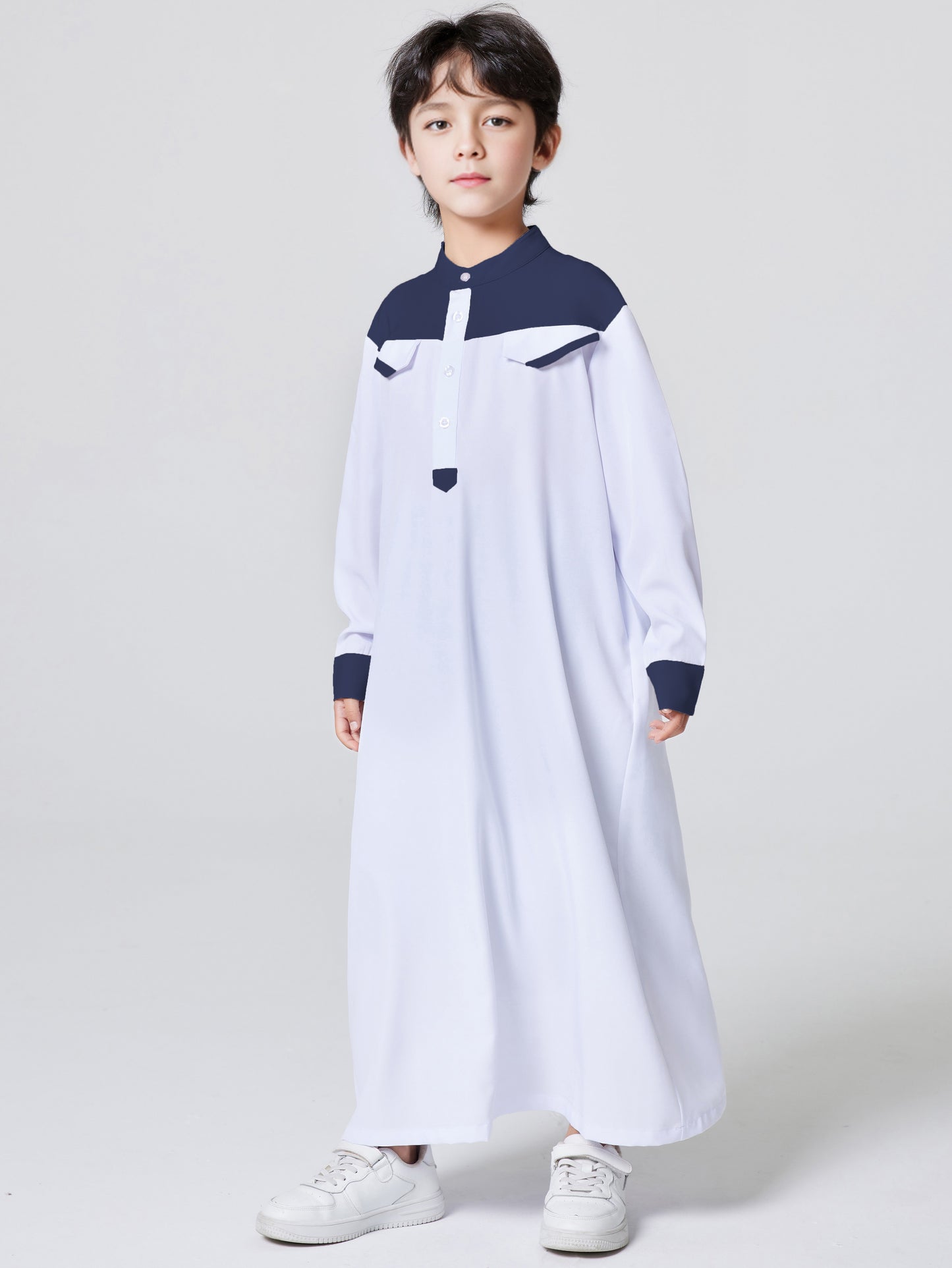 Ramadan Boys Middle East Islam Long Sleeve Arab Dubai Robe, Muslim Casual Ethnic Style Boys Long Sleeve Thobe Abaya Clothing MSL148
