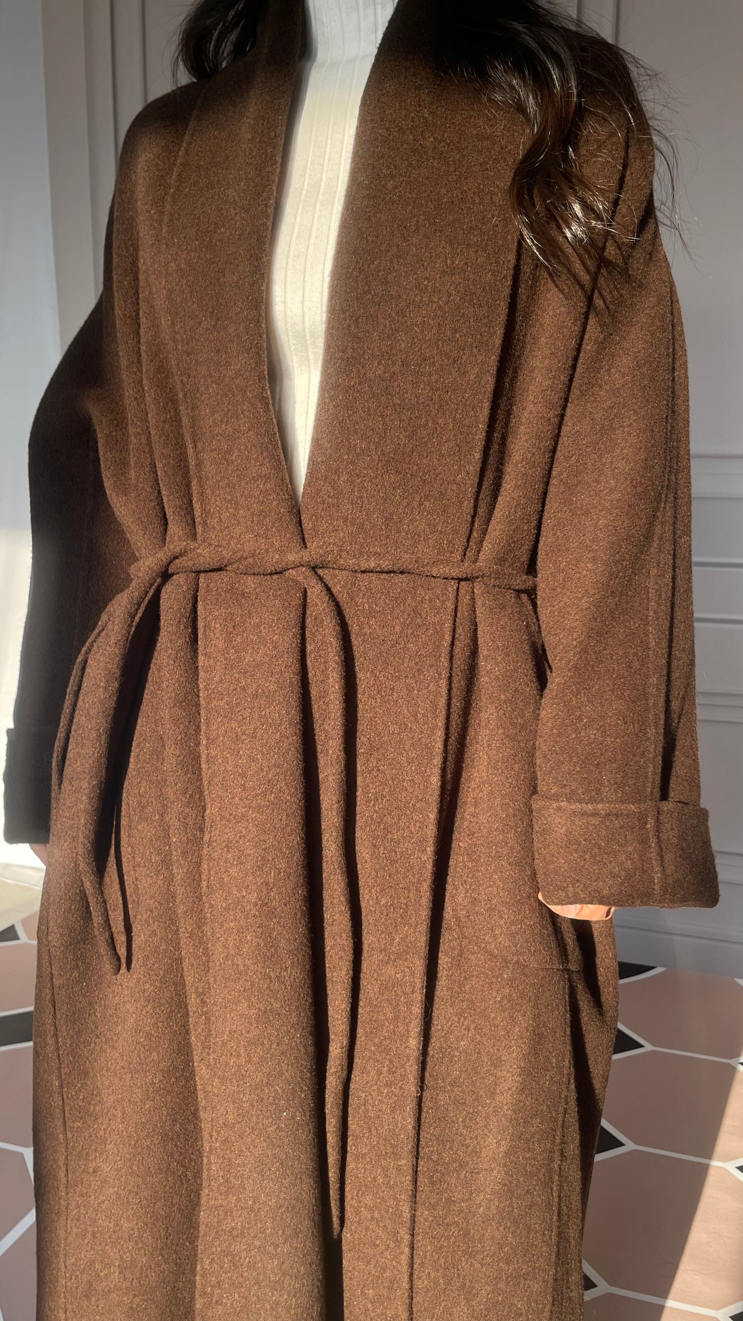 DY5 Women's Long Coat, Lapel Belt, Double-sided Woolen Coat