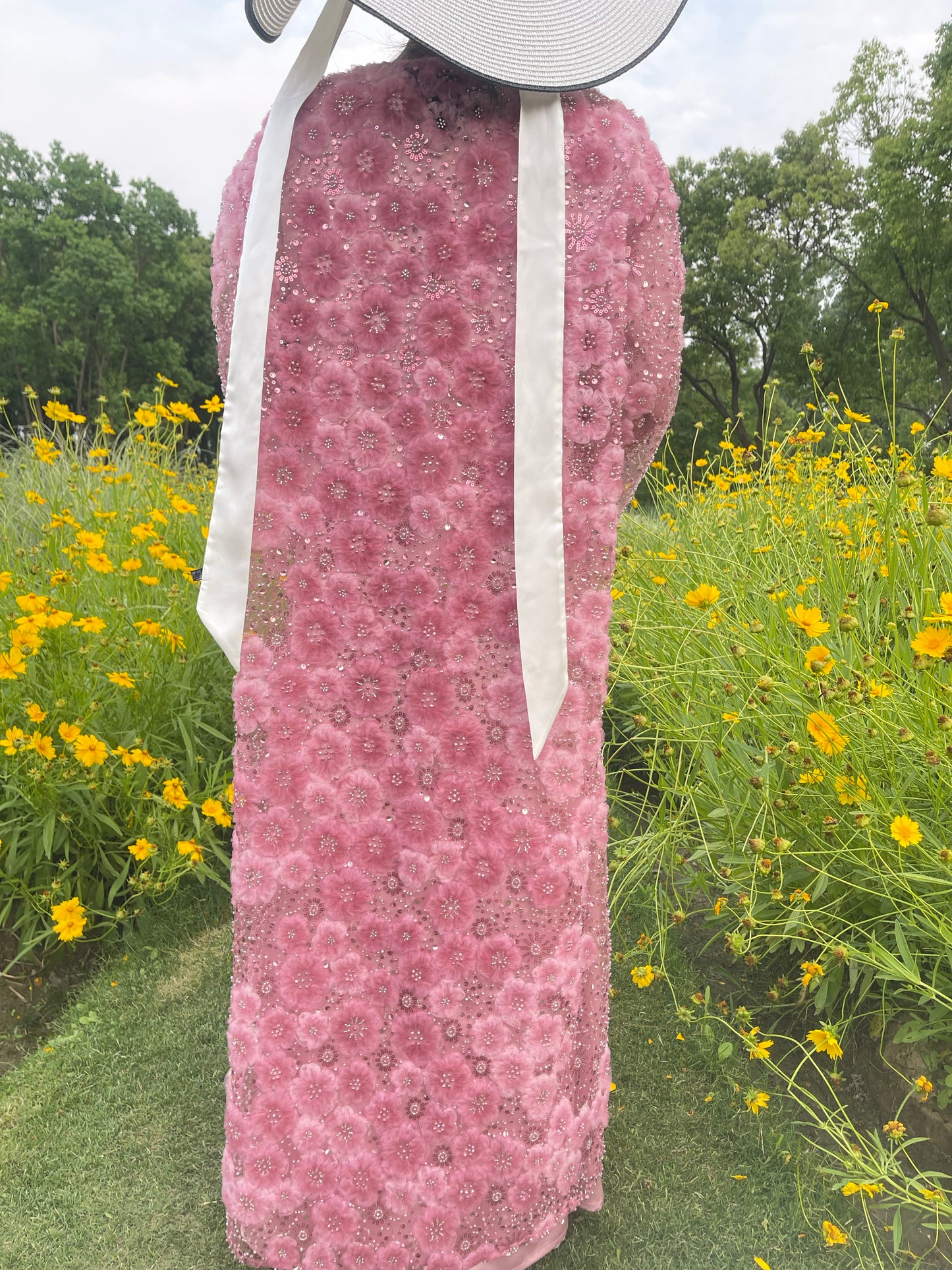 MSL893 Raspberry Red Flower Open Abaya