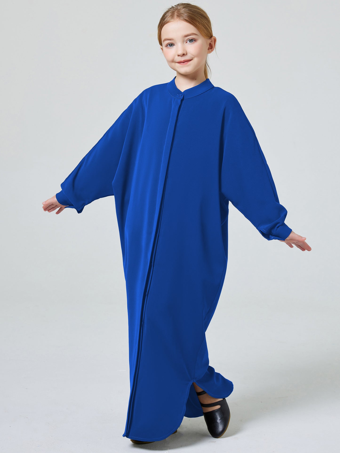 Ramadan kids Abayas Muslism Elegant Girl's Solid Crew Neck Long Sleeve Kaftan Dress For Pray Party, Abaya Dubai luxury MSL194