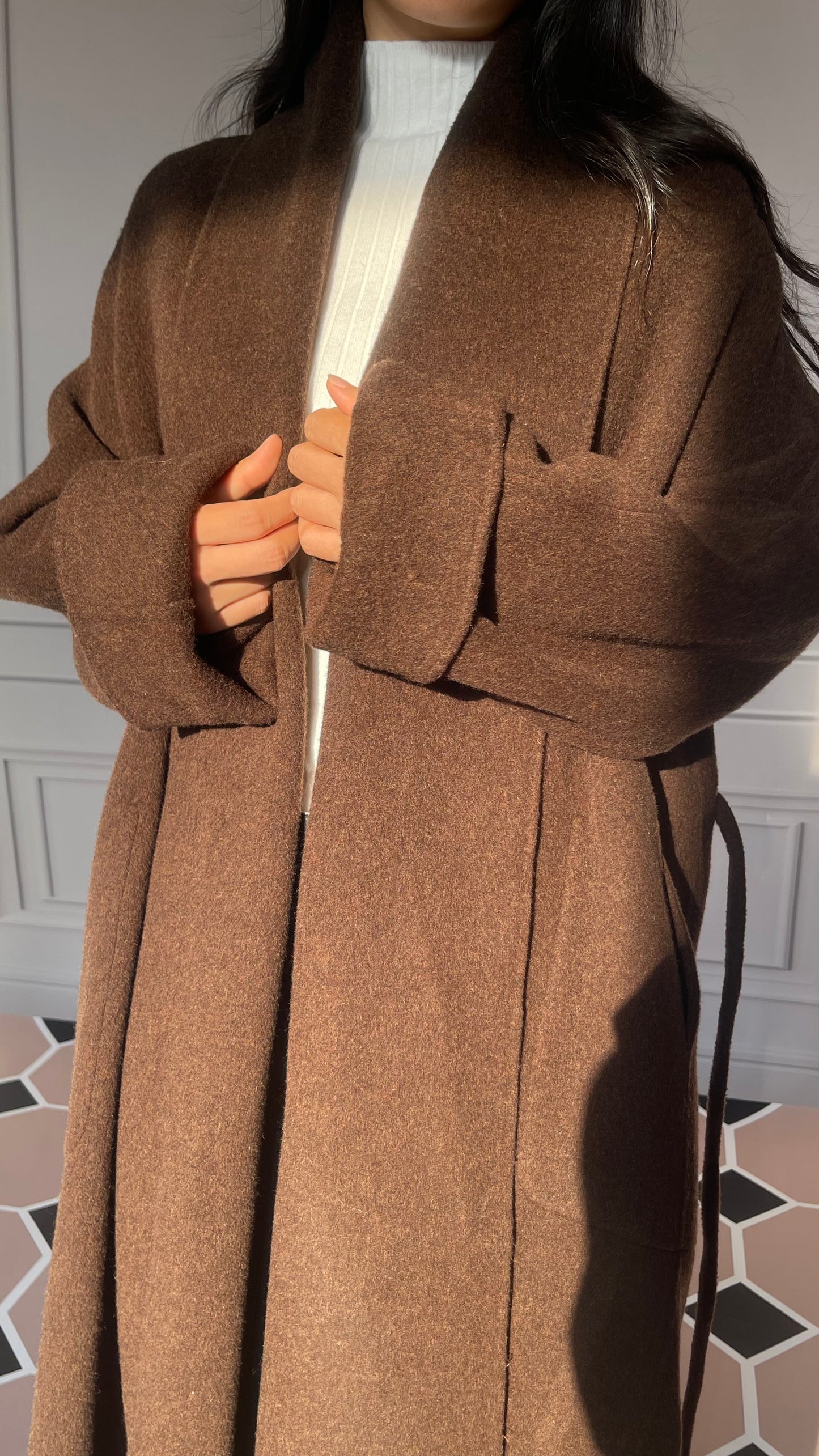 DY5 Women's Long Coat, Lapel Belt, Double-sided Woolen Coat