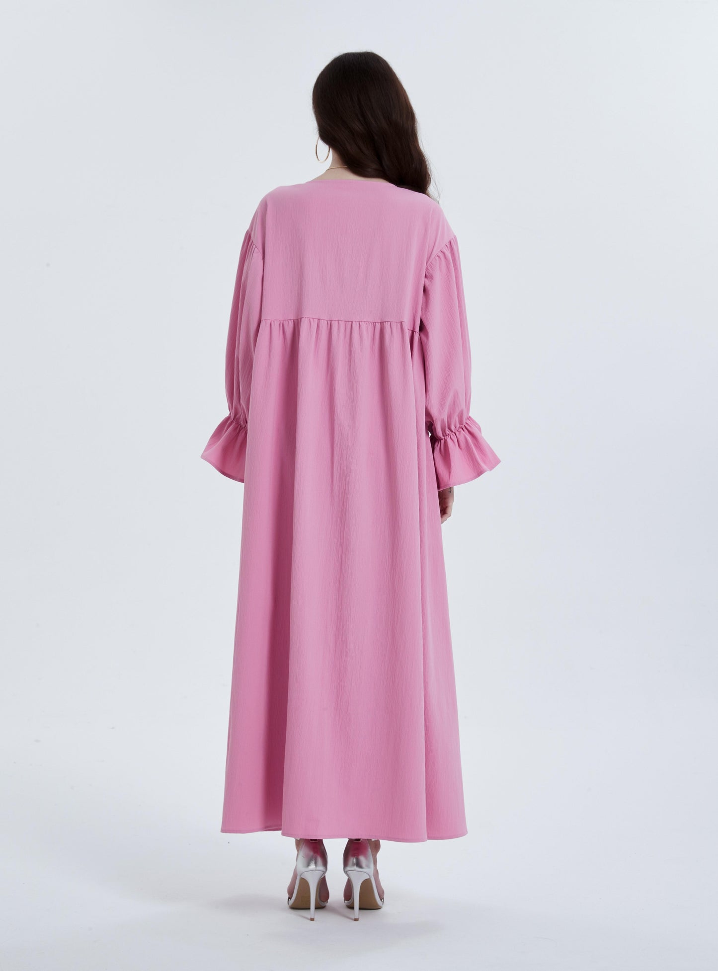 Middle East abaya Muslim women's Maxi dress solid color pleated elegant flared sleeve dress MSL825