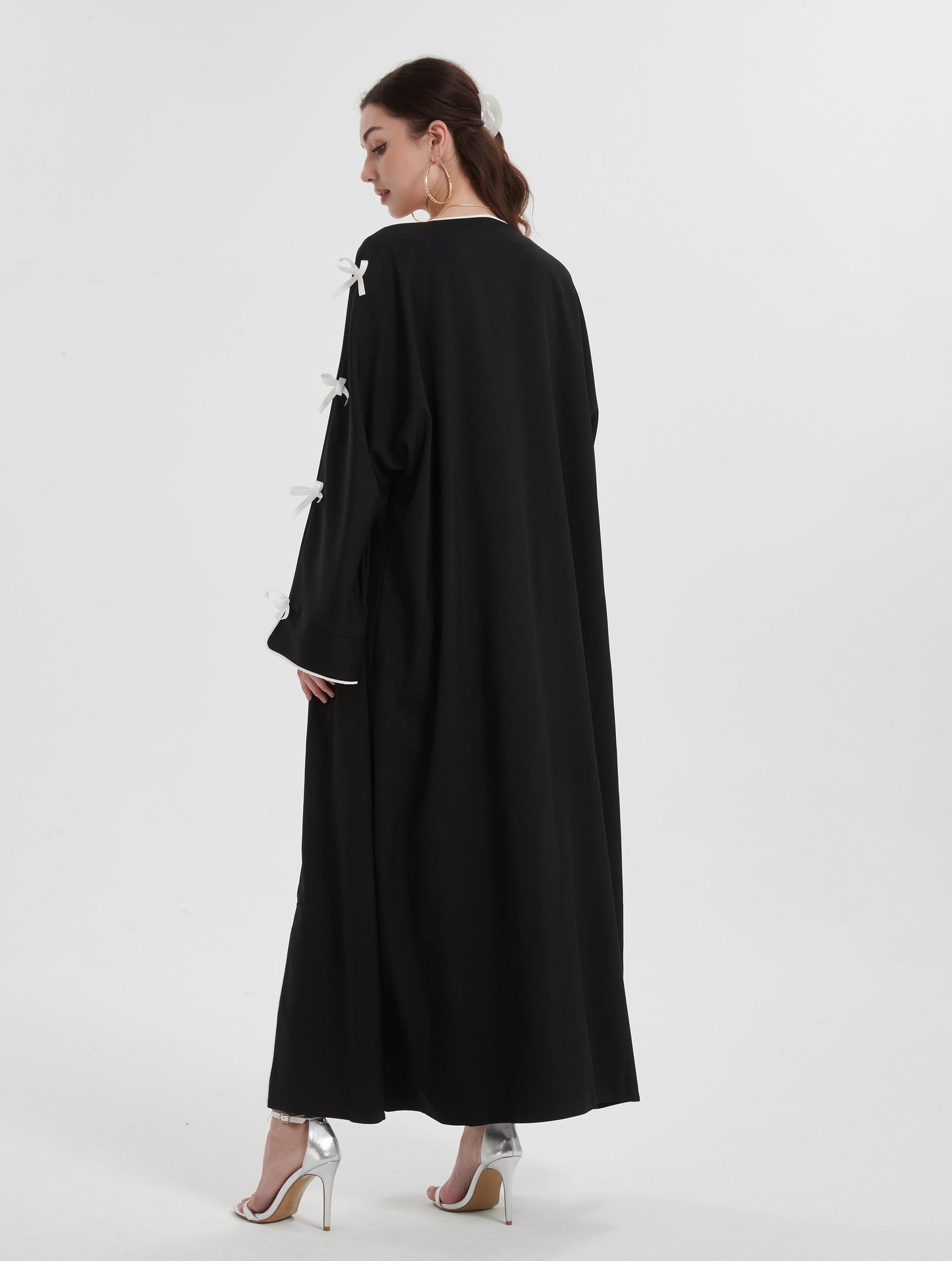 Middle East Muslim women's dress solid color bow open cuff cardigan coat Abaya MSL0251