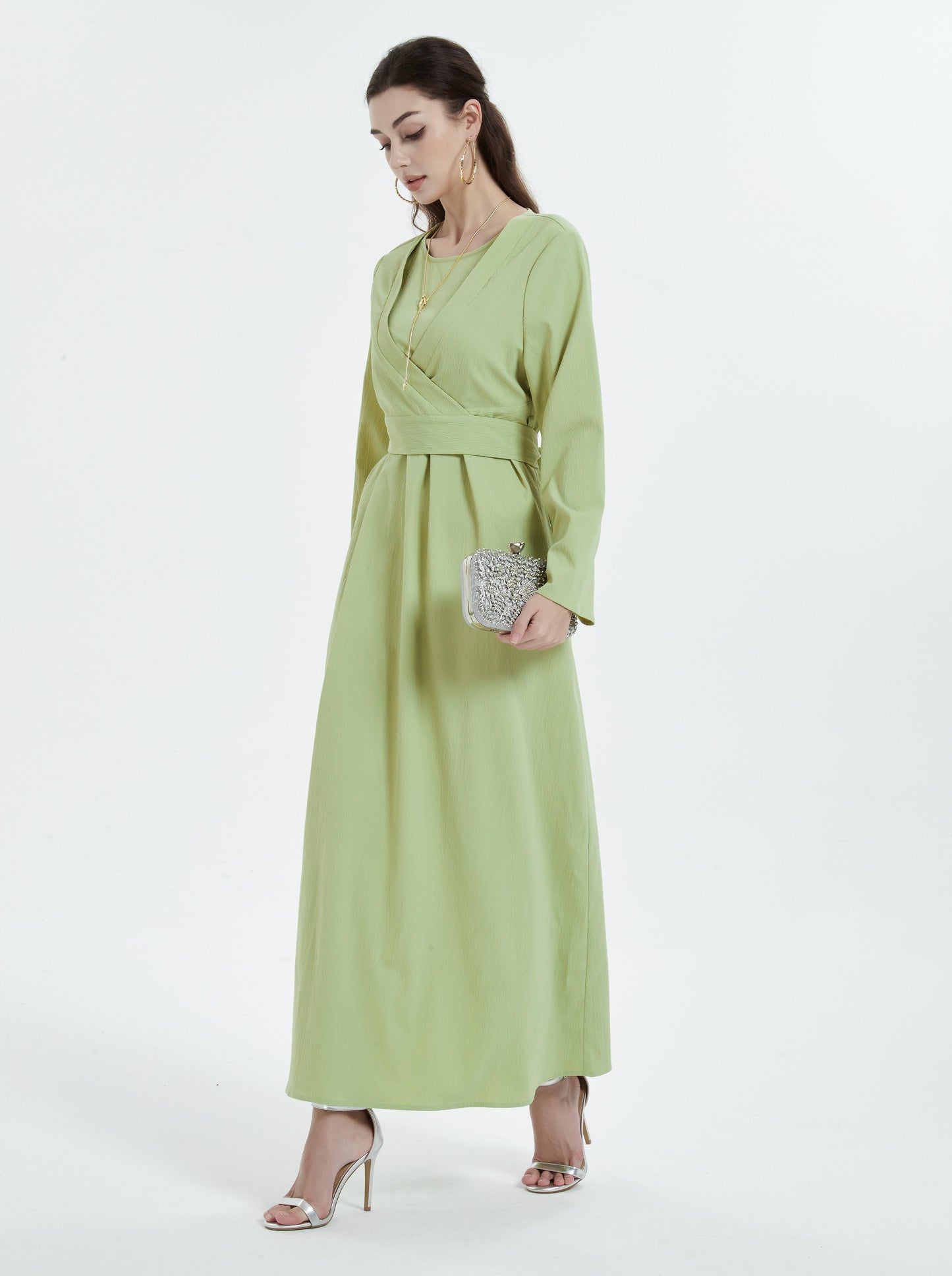 Pringbud Ramadan kebaya Middle East Muslim women's dress in Dubai solid color lace-up waist dress Abaya MSL0821