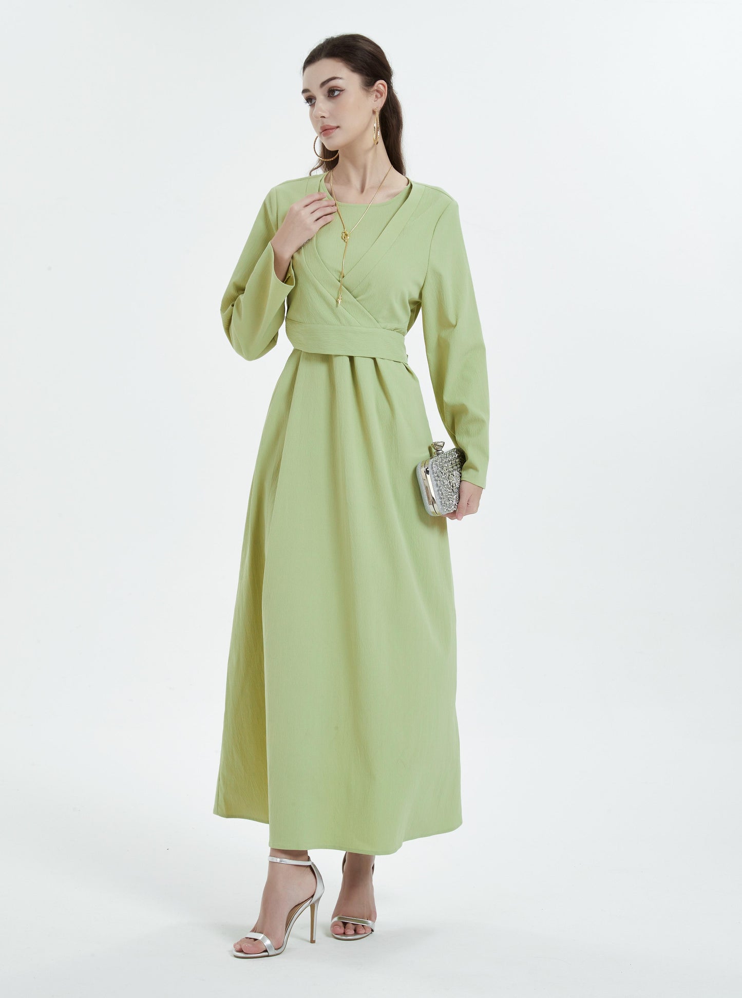 Pringbud Ramadan kebaya Middle East Muslim women's dress in Dubai solid color lace-up waist dress Abaya MSL0821