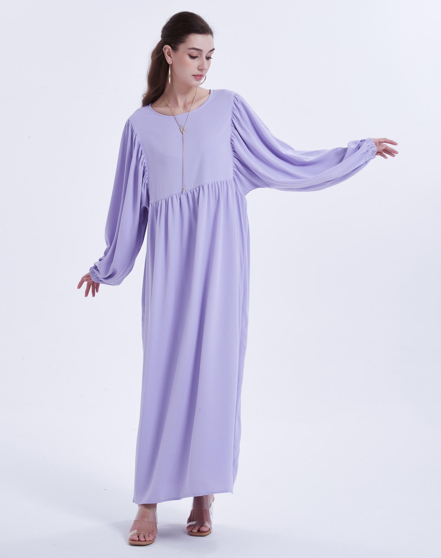 Ramadan islamic clothing kebaya Solid Color Simple loose Pleated lantern sleeve abaya Muslim Dresses abaya women muslim dress GBR02