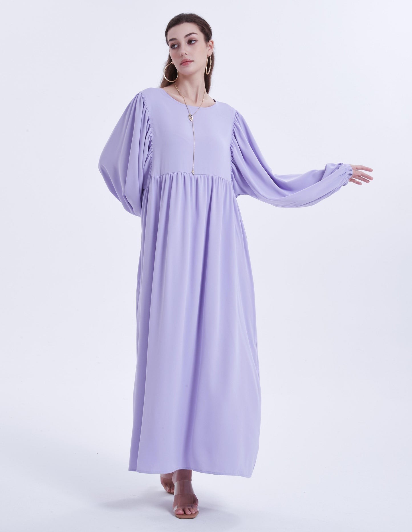 Ramadan islamic clothing kebaya Solid Color Simple loose Pleated lantern sleeve abaya Muslim Dresses abaya women muslim dress GBR02