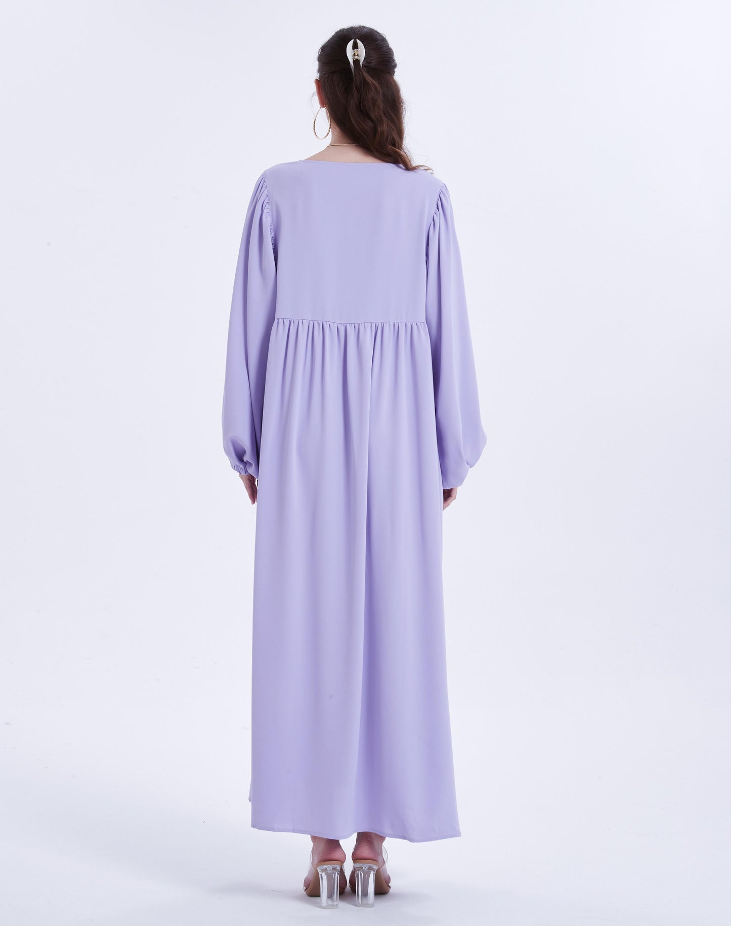 Ramadan islamic clothing kebaya Solid Color Simple loose Pleated lantern sleeve abaya Muslim Dresses abaya women muslim dress GBR02