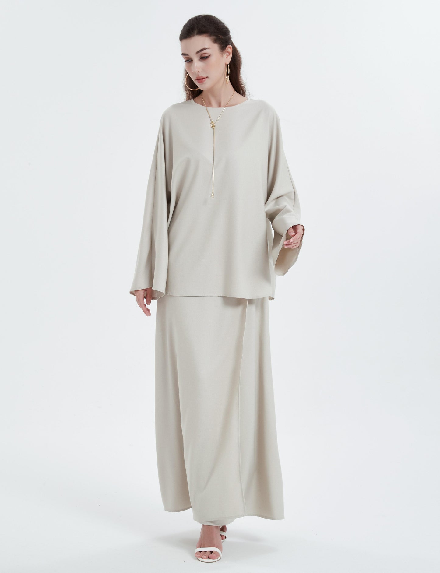 Ramadan kebaya Solid Color Simple Loose tunic with slit waist sleeve abaya Muslim Dresses GBR05