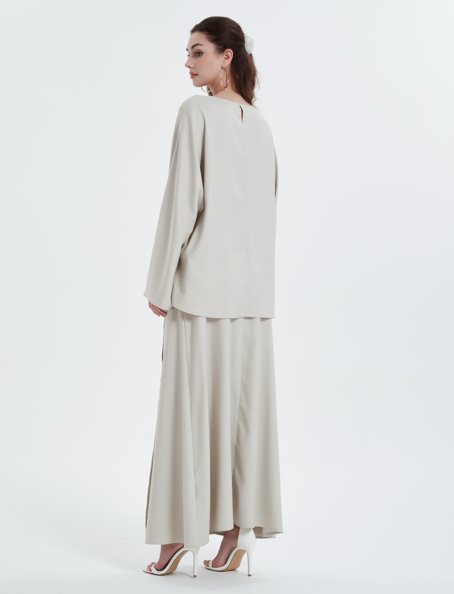 Ramadan kebaya Solid Color Simple Loose tunic with slit waist sleeve abaya Muslim Dresses GBR05