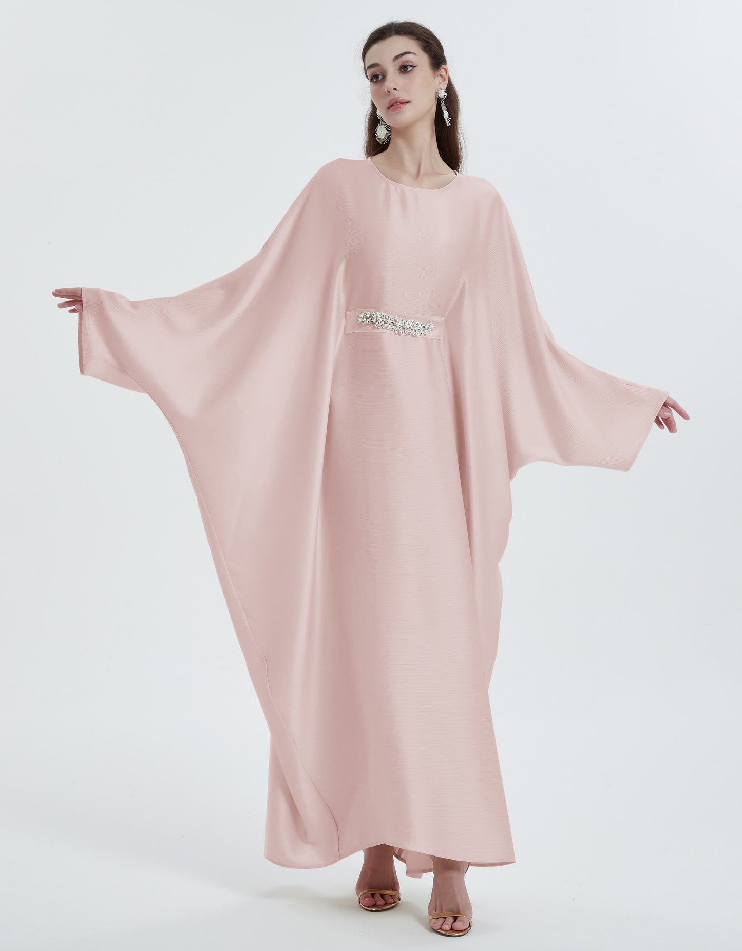 Middle Eastern Muslim Maxi dress women's robe Solid color bat-sleeve diamond waist abaya MSL1134