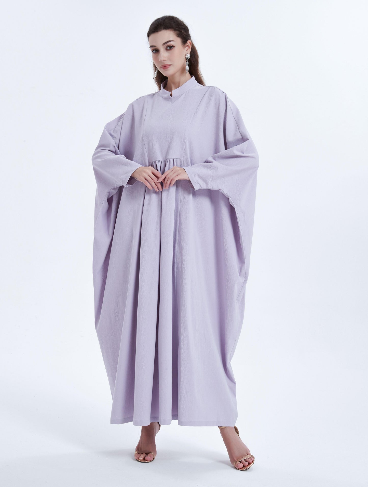 Pringbud Ramadan kebaya Middle Eastern Muslim women's dress solid color pleated bat sleeve loose dress Abaya MSL1752