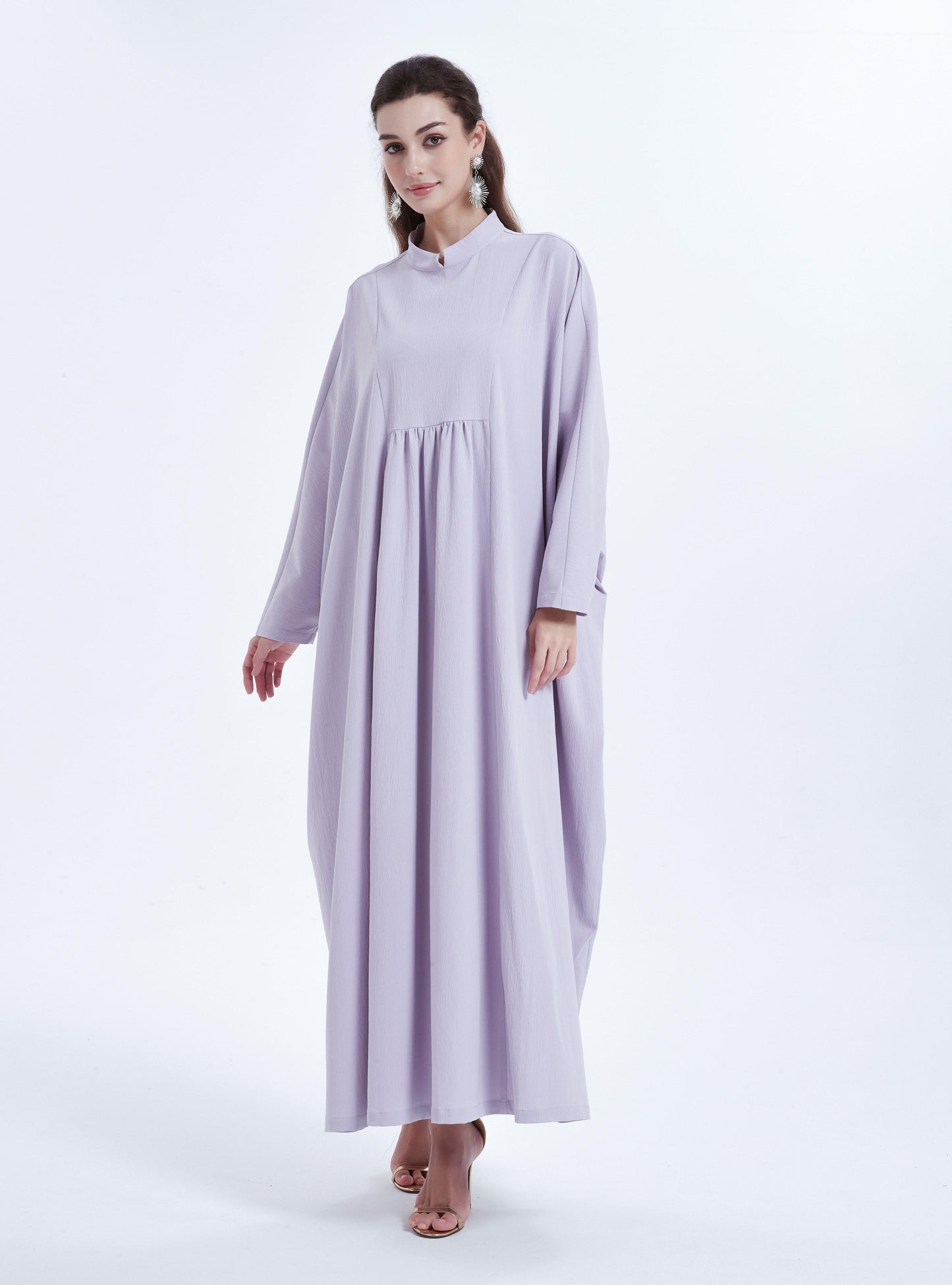 Pringbud Ramadan kebaya Middle Eastern Muslim women's dress solid color pleated bat sleeve loose dress Abaya MSL1752