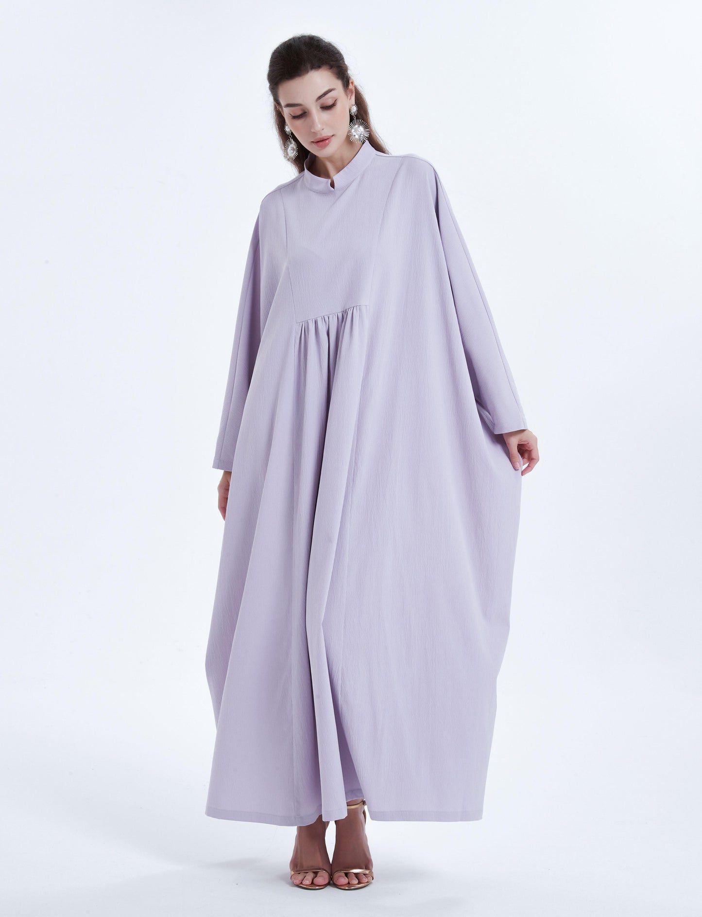 Pringbud Ramadan kebaya Middle Eastern Muslim women's dress solid color pleated bat sleeve loose dress Abaya MSL1752