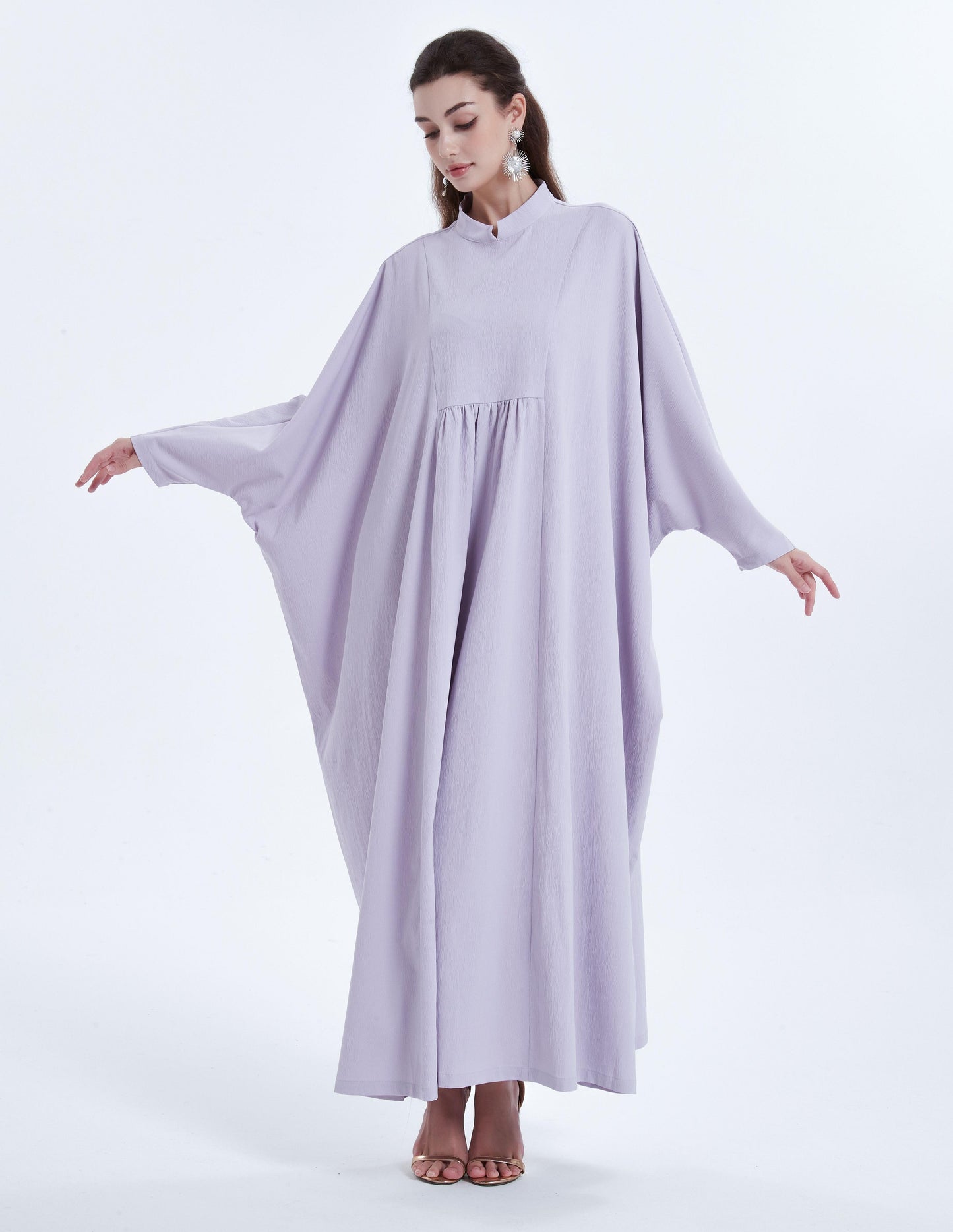 Pringbud Ramadan kebaya Middle Eastern Muslim women's dress solid color pleated bat sleeve loose dress Abaya MSL1752