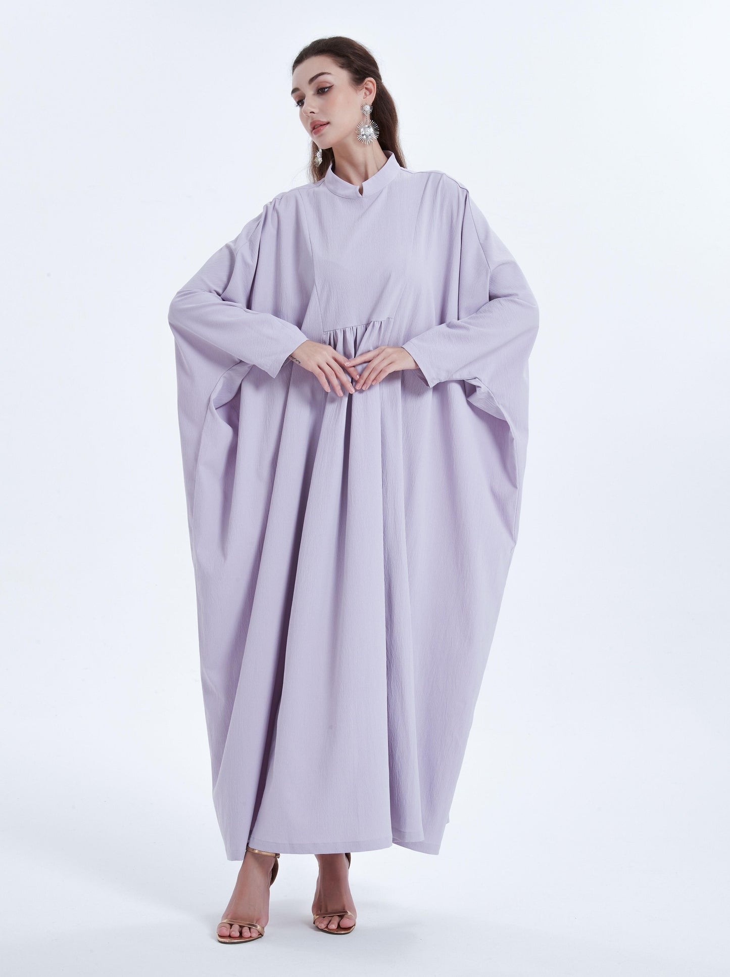 Pringbud Ramadan kebaya Middle Eastern Muslim women's dress solid color pleated bat sleeve loose dress Abaya MSL1752