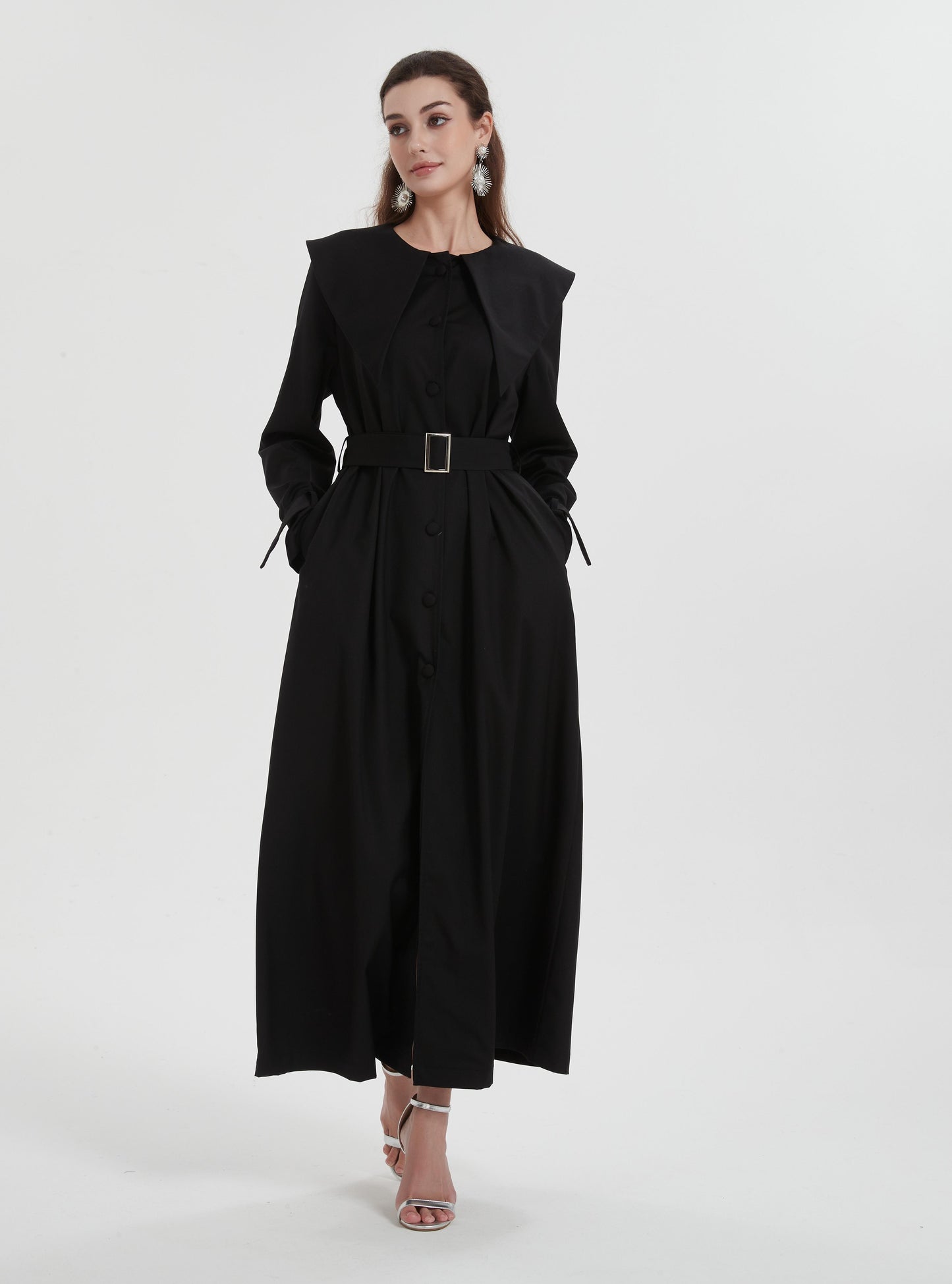 Middle East Muslim women's Maxi dress wear Dubai solid color unique neckline design lace-up waist dress Abaya MSL8316