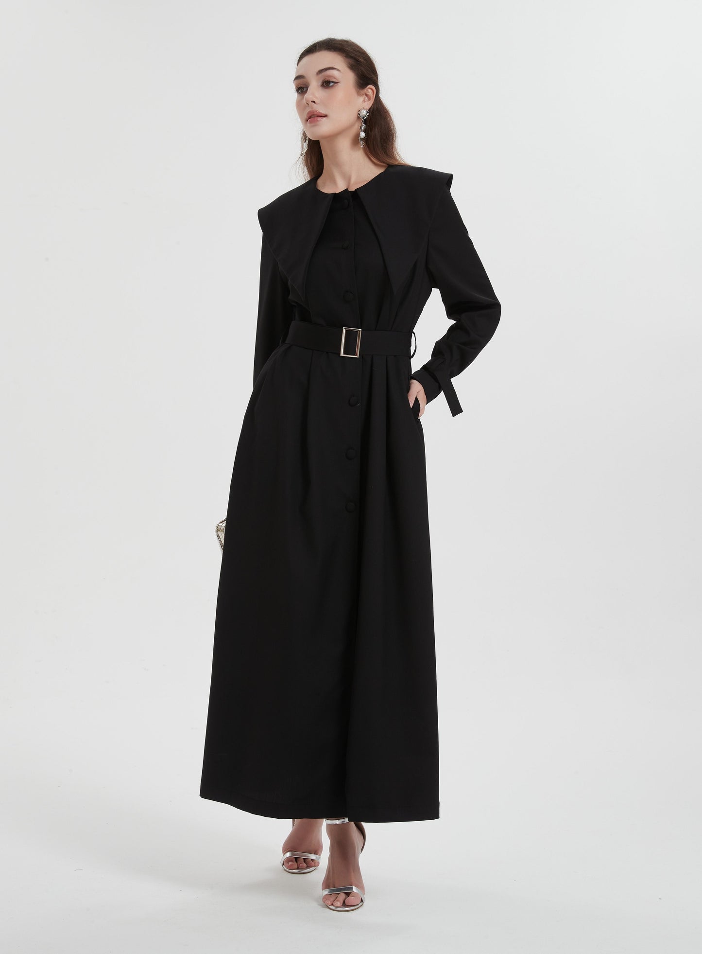 Middle East Muslim women's Maxi dress wear Dubai solid color unique neckline design lace-up waist dress Abaya MSL8316