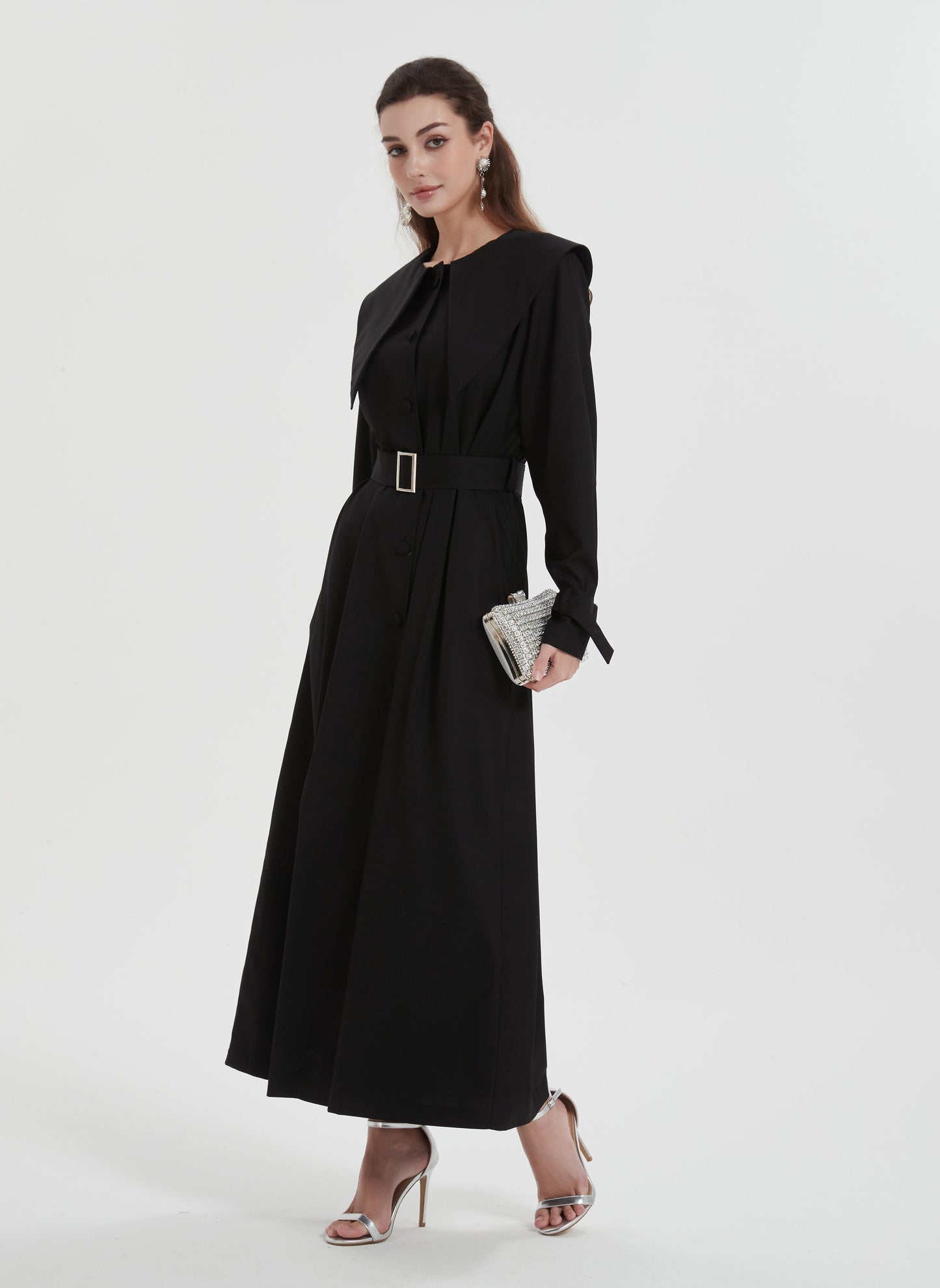 Middle East Muslim women's Maxi dress wear Dubai solid color unique neckline design lace-up waist dress Abaya MSL8316