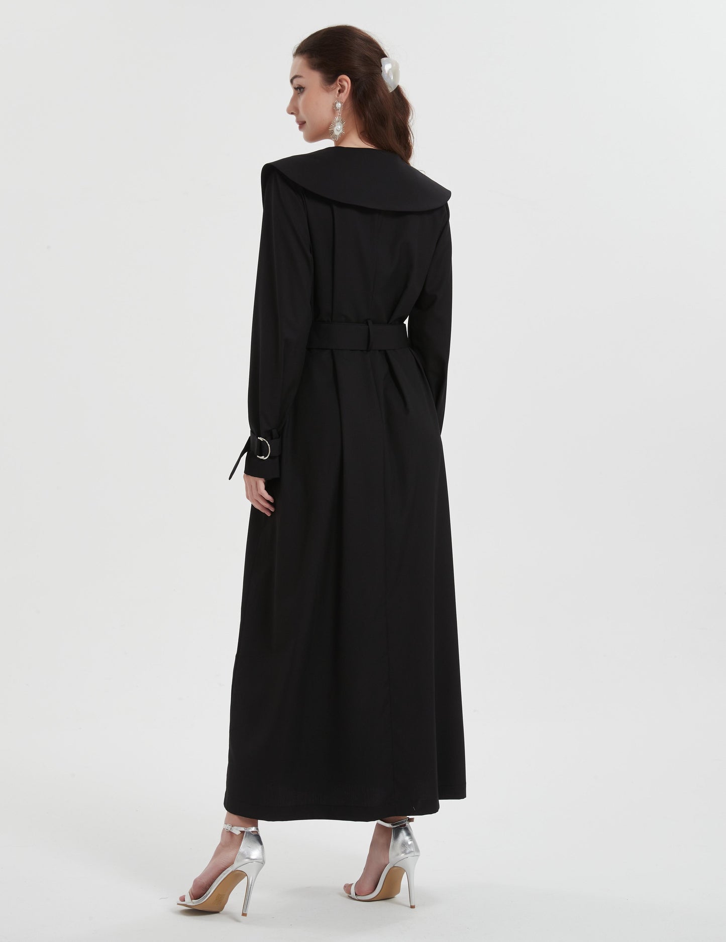 Middle East Muslim women's Maxi dress wear Dubai solid color unique neckline design lace-up waist dress Abaya MSL8316