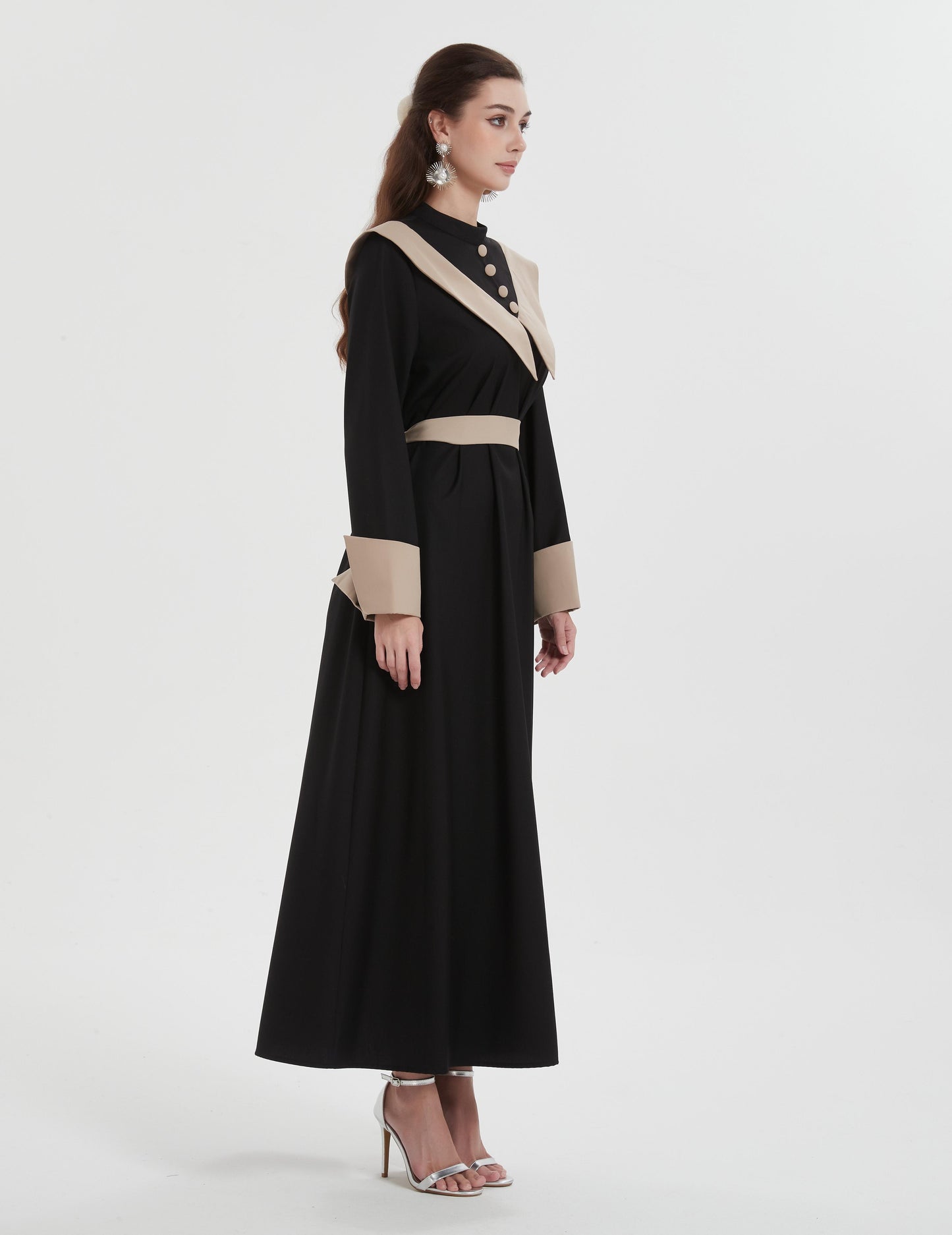 Islamic clothing Middle East Muslim women's Maxi dress color contrast neckline cuff design slim dress Abaya MSL1029